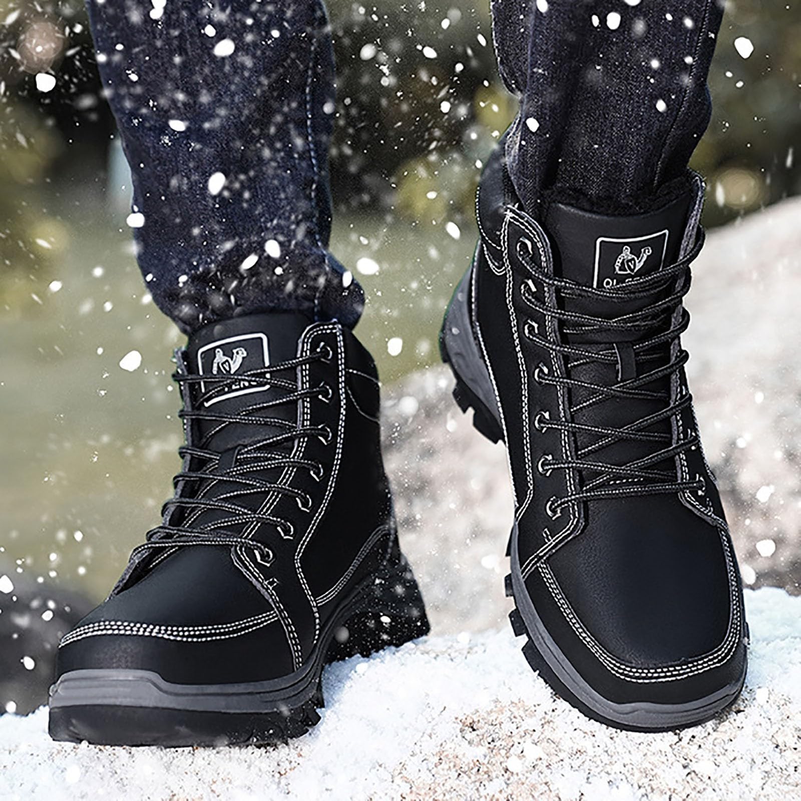 Generisch Bottes de neige d'hiver pour homme avec semelle antidérapante, design anti-collision, couche intérieure en peluche douce, bottes de randonnée thermiques pour temps froid