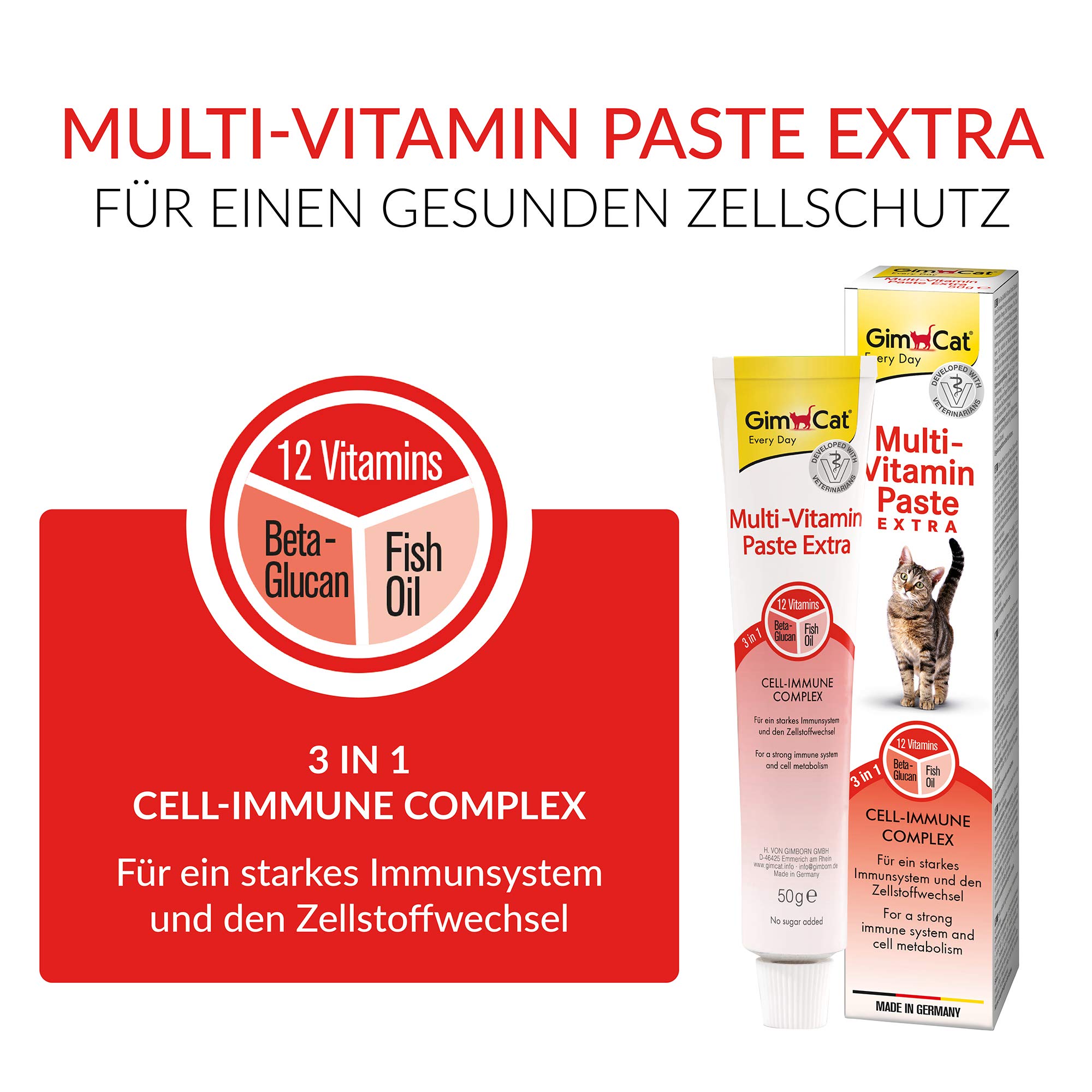 GimCat Multi-Vitamin Pasta Extra - Snack per gatti con beta-glucano e omega 3/6 per una protezione salutare delle cellule - 1 tubetto (1 x 50 g)