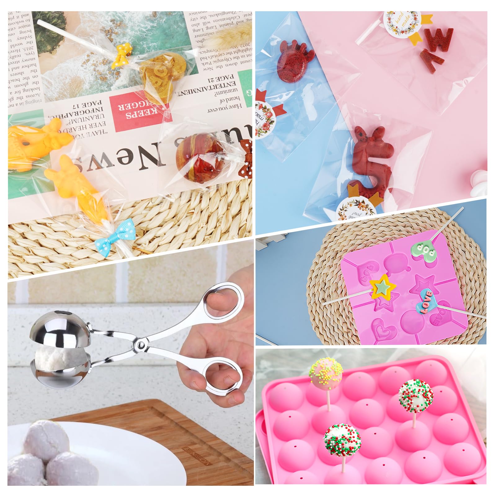 Cake Pop Maker Kit 336-teilig mit 5 Silikonform-Sets – 3-stöckiger Präsentationsständer, Schmelztopf für Schokolade, Süßigkeiten, Spritztüllen und Koppler, Messbecher, Muffin-Cupcakes,