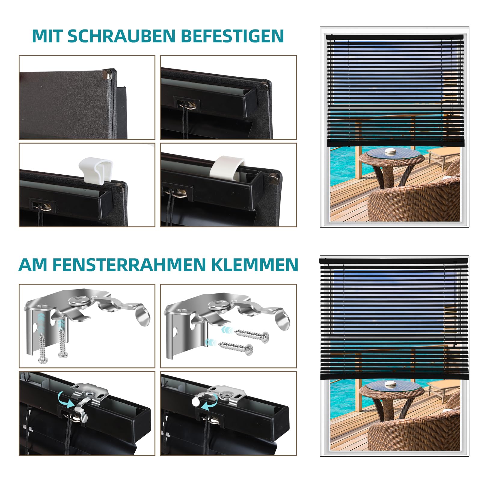 Sekey Klemmfix - Persiana para Ventanas sin Agujeros, láminas de Aluminio de 25 mm, con taladrar, Incluye Material de Montaje, persiana de Aluminio sin taladrar, 75 x 160 cm, Color Negro