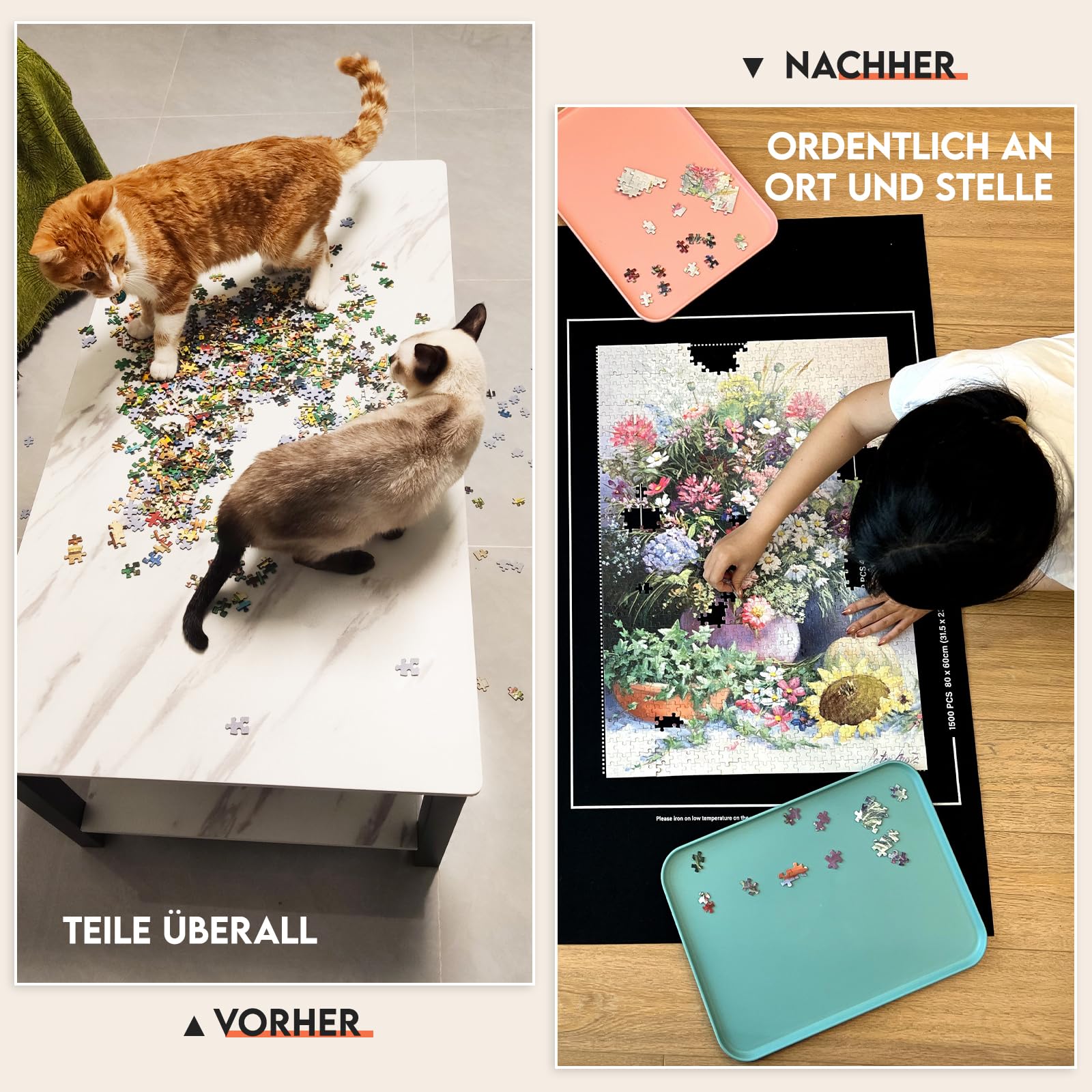 Nariolar Maty puzzle, zestaw 2 mat z gumy i filcu, na 500/1000/1500 elementów, praktyczne akcesoria do przechowywania i transportu puzzli