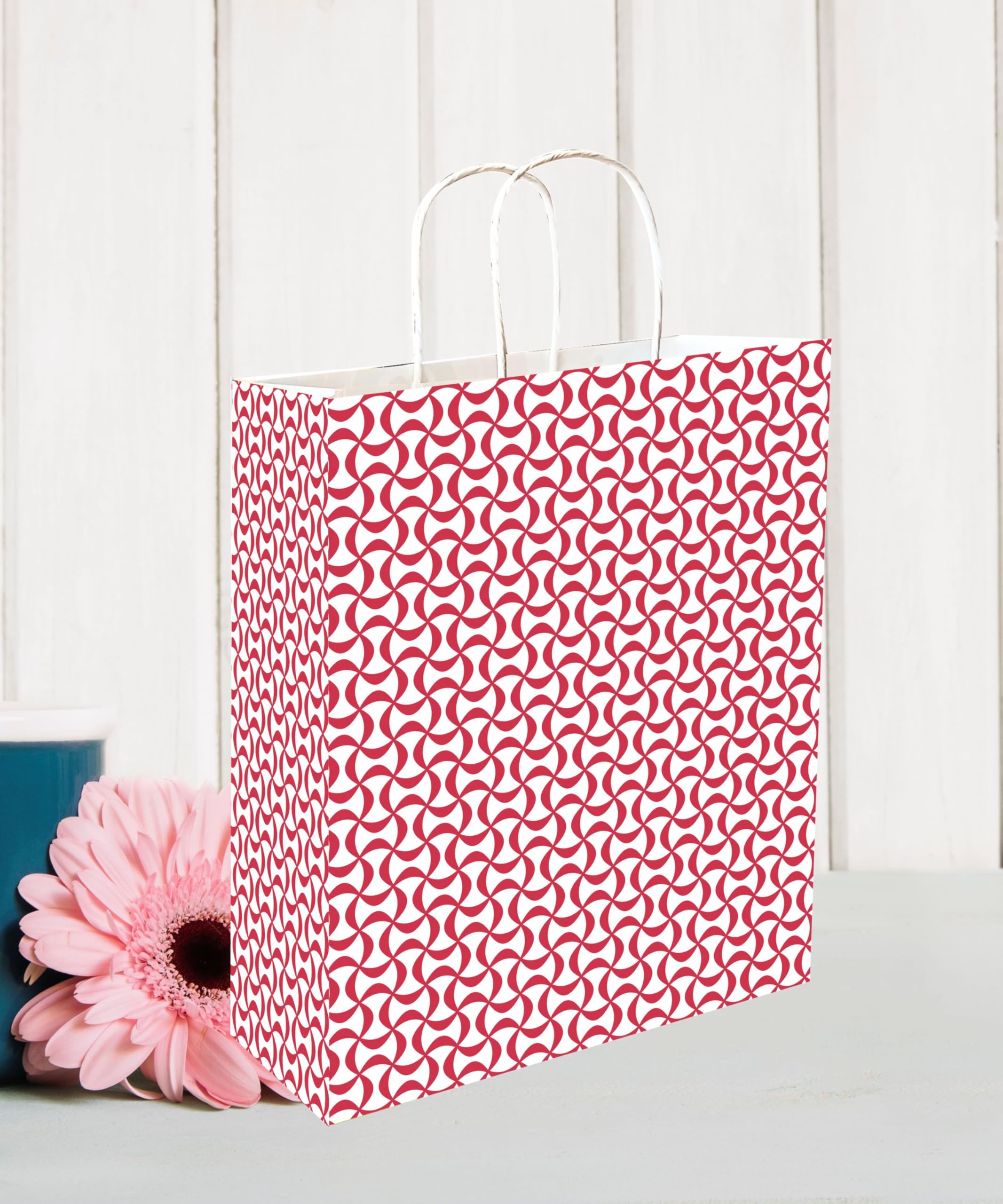 Omnipresent Pack Printed 90 GSM Red Paper Gift Bags, Set of 24, Ideal for Birthday Return Gifts, Wedding Gifts, & Gifting on Special Occasions (Size: 11.4x9.4x4.7 inch)
