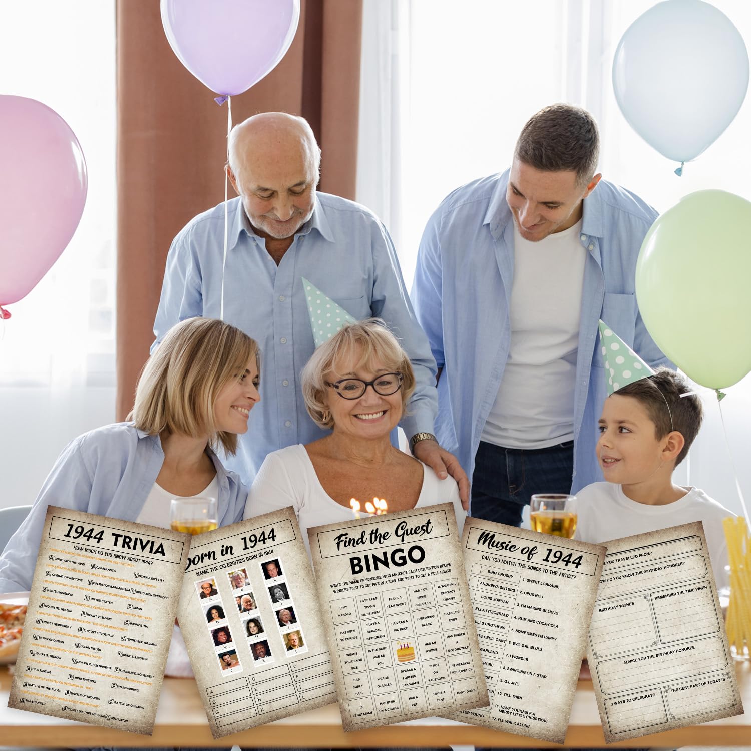 QUPT Juegos Para Fiestas De 80 Cumpleaños, Nacidos En 1945