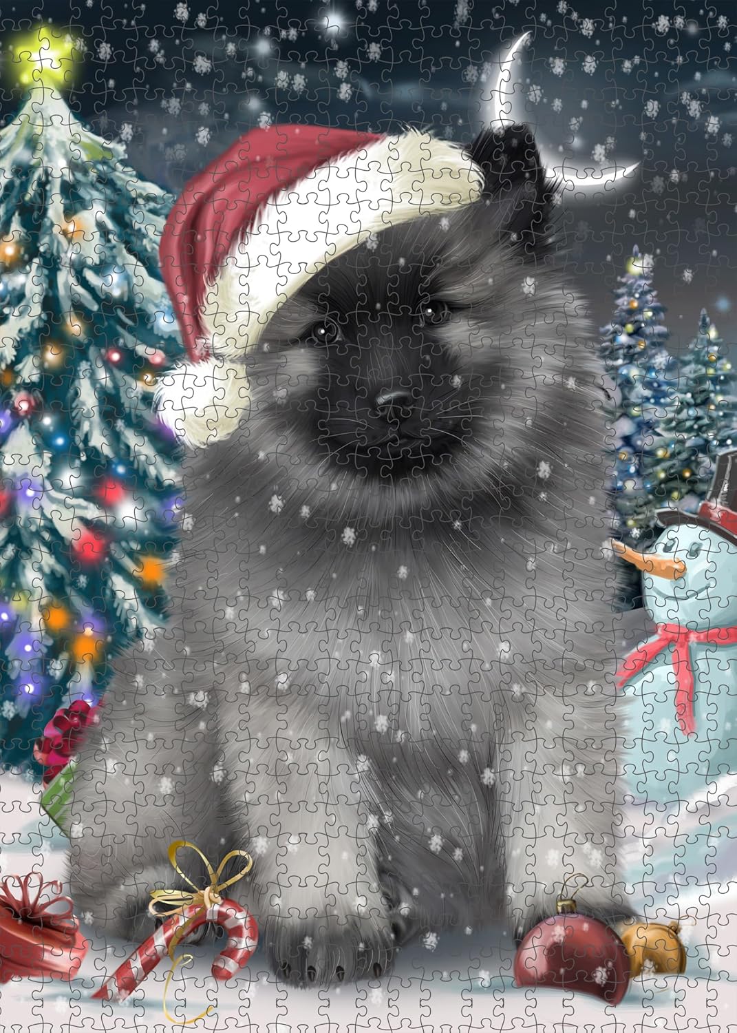 Christmas Gingerbread Elf Keeshond Dog Jigsaw Puzzle for Adults - Animal Printed Interlocking Puzzle Game Artwork - Gift for Dog Lover's - 300 Pcs 14"x20"
