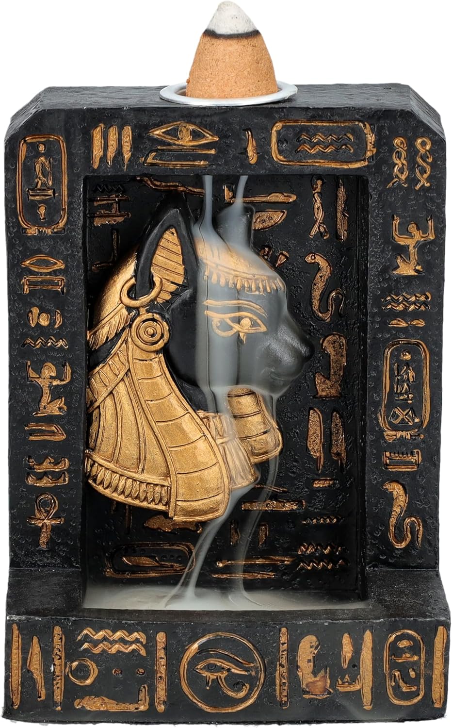 Pacific Giftware 4" Tall Bastet Guardian of The Home Backflow Incense Burner Figurine with Hieroglyphic Symbols Home Fragrance Accessory