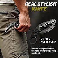 Vista 4 de Tactical Spring Assisted Pocket Knife - Karambit Folding Knives for Men - Folding Sharp Tiger Claw Blade - Best Combat Tool for Hunting Military 1