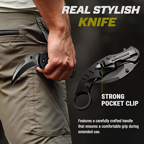 Miniatura 4 de Tactical Spring Assisted Pocket Knife - Karambit Folding Knives for Men - Folding Sharp Tiger Claw Blade - Best Combat Tool for Hunting Military 1