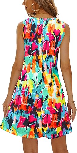 Vista 4 de Vestidos de verano 2025 para mujer, vestidos informales para la playa, salidas de baño, vestidos acampanados y con vuelo, sin mangas, tipo camiseta