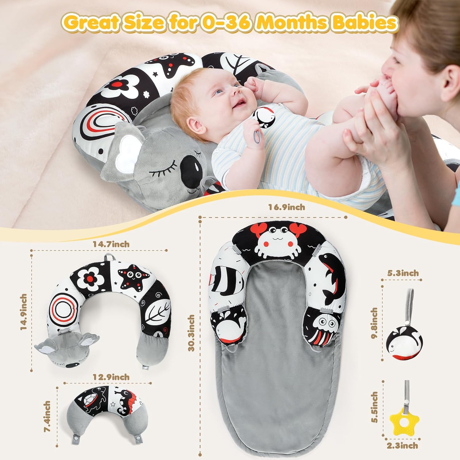 URMYWO Tummy Time Activity Mat - Cozy Tummy Time Mat for Newborn 0-12 Months, Breathable and Soft Infant Baby Sit Me Up Floor Seat Early Sensory Development Gifts Tummy Time Play Toys - Image 5