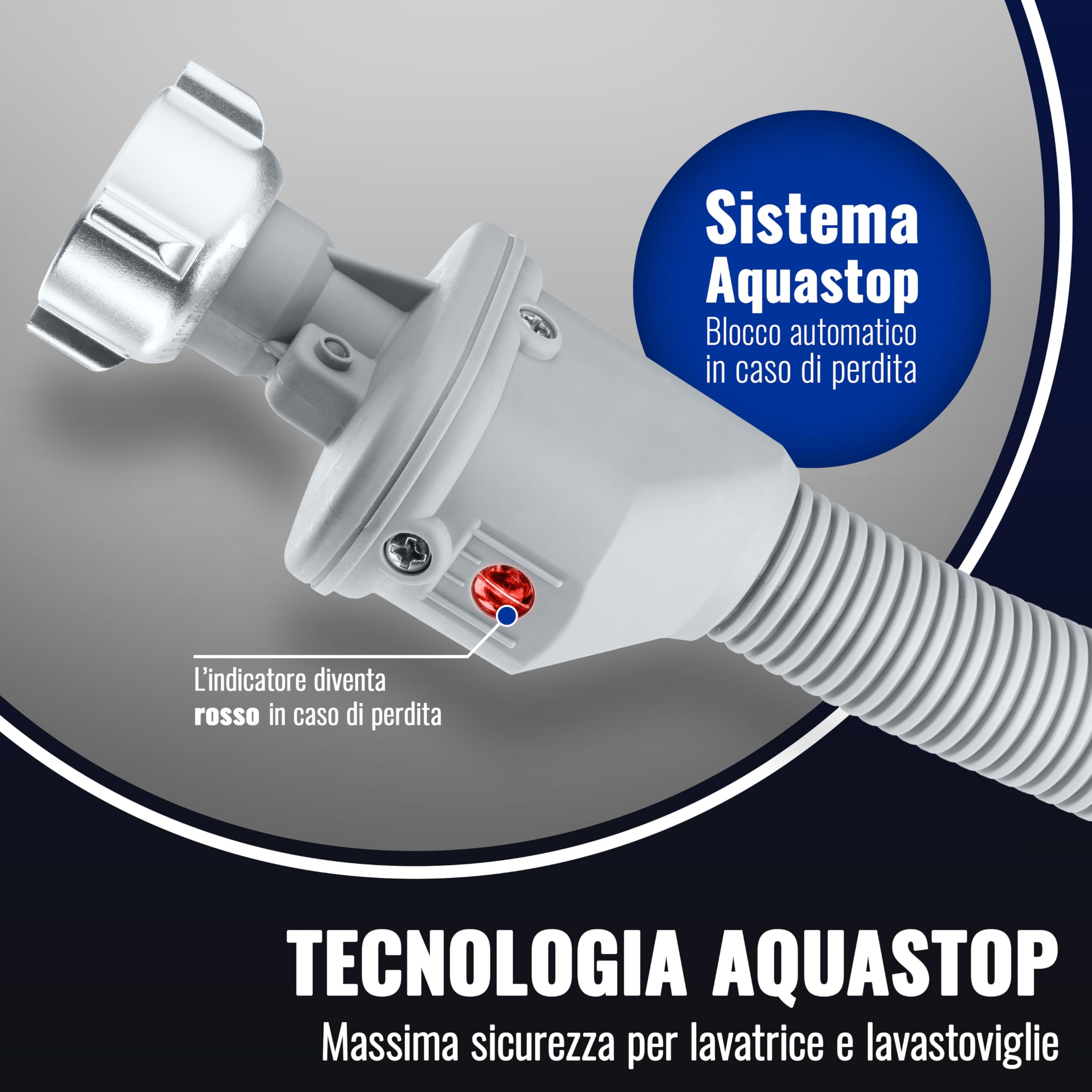 Poppstar Tubo per lavatrice 5m (tubo con aquastop per lavatrice, lavastoviglie), attacco 3/4 di pollice