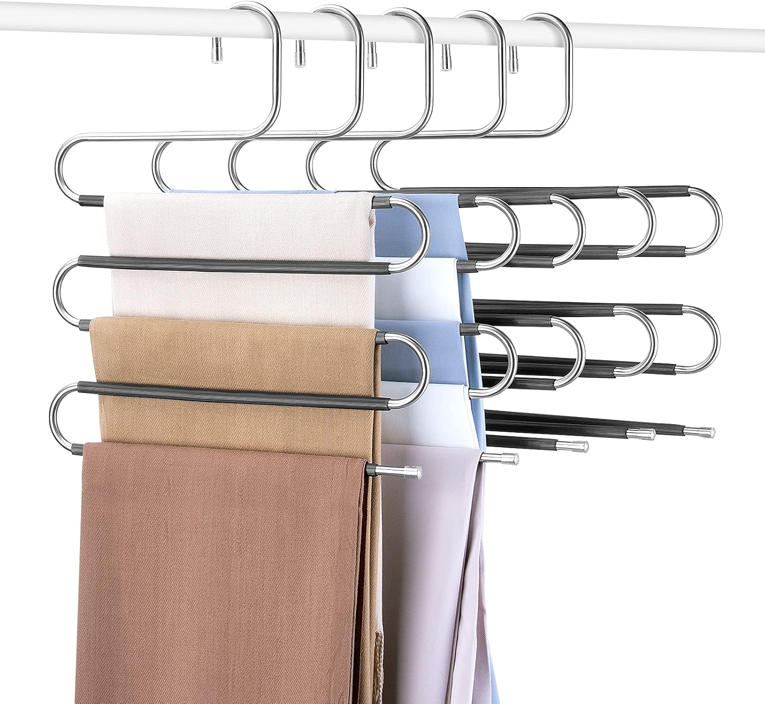 IEOKE Closet Organization 5 Pack S Shaped Space Saver Hangers Non Slip Pants Hangers Scarf Tie Organizer Kids Closet Organizer Multifunctional Space Saver Pants Rack (Black-5)