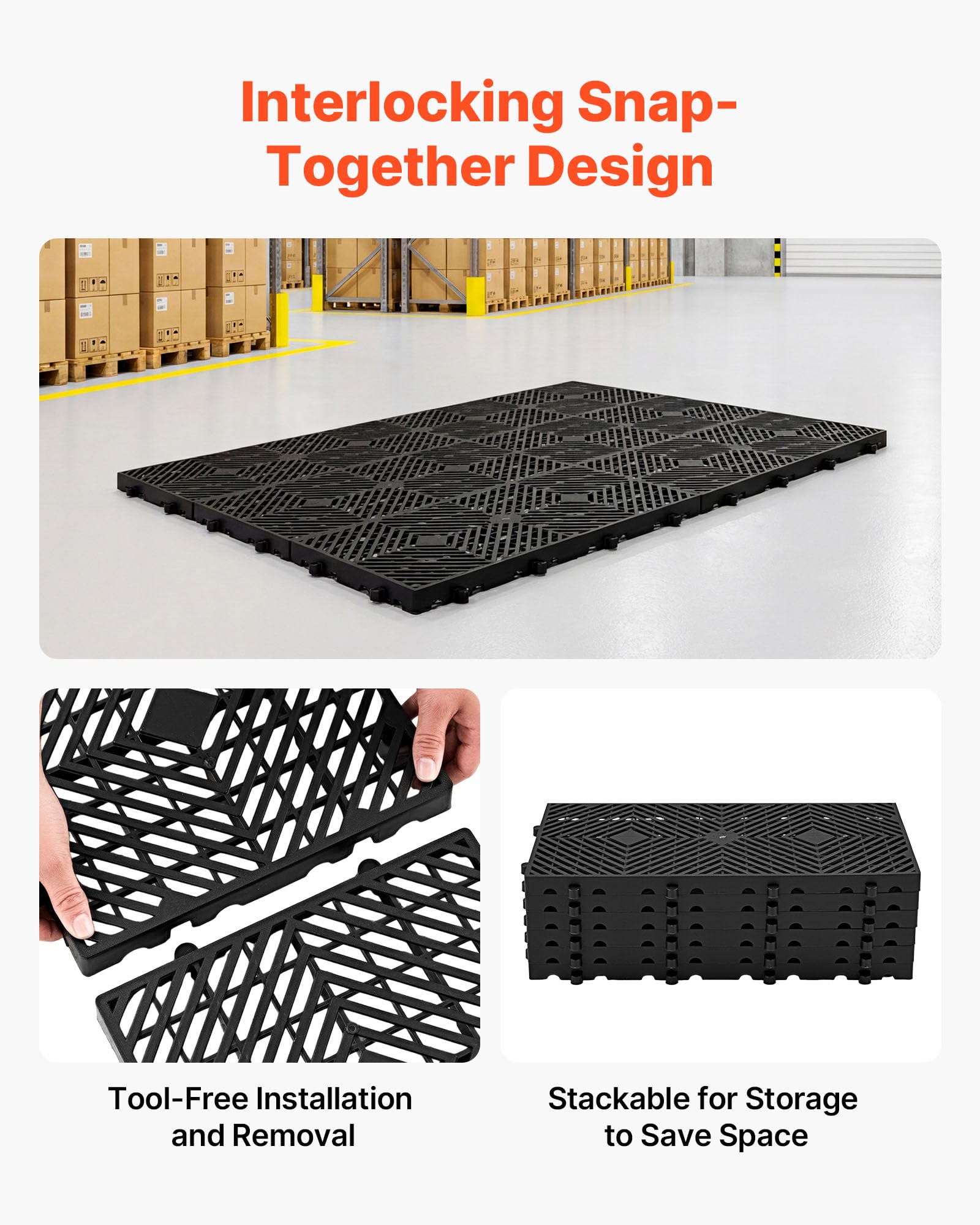 VEVOR Palet de Plástico, Capacidad de 1000 kg/m², Palet de Almacenamiento Apilable con Superficie Antideslizante, Rejilla Ventilada, para Logística Almacén Uso Doméstico, 600 x 300 x 30 mm, 6 Unidades