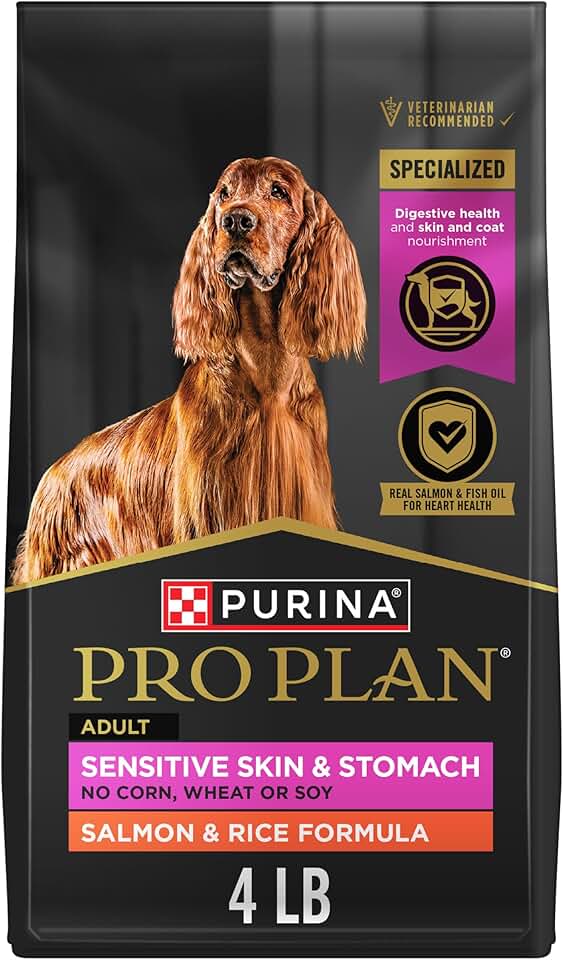 Purina Pro Plan Sensitive Skin and Stomach Dog Food Dry, Adult Salmon &amp; Rice Formula, Digestive Health - 4 lb. Bag