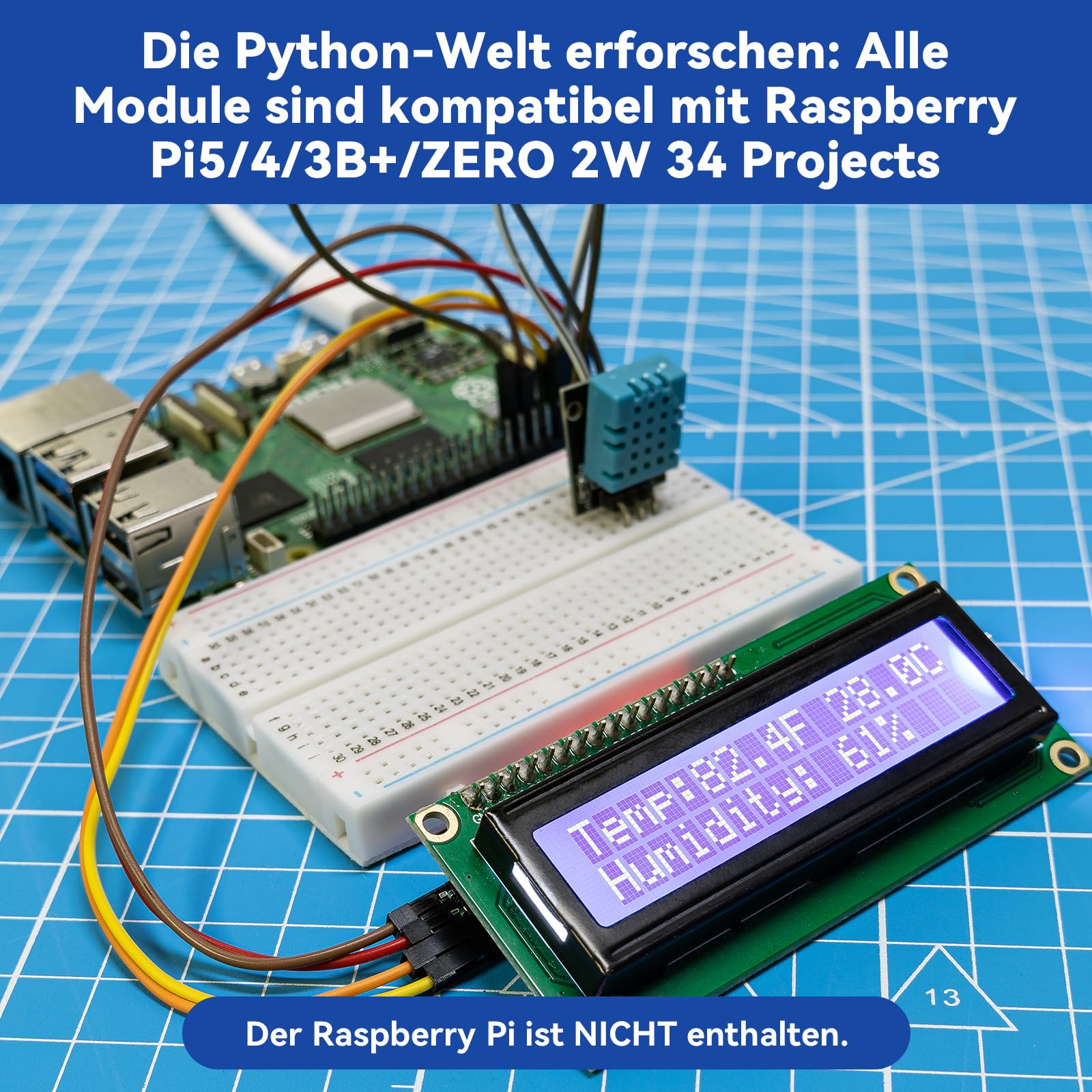 SunFounder Universal Maker Sensor Kit Kompatibel mit Arduino Mega/R3/R4 Minima/WiFi Nano, Raspberry Pi 5/4B/3B+/Zero 2 W/, Pico W, ESP32, C++, Python, MicroPython, Anfänger & Techniker