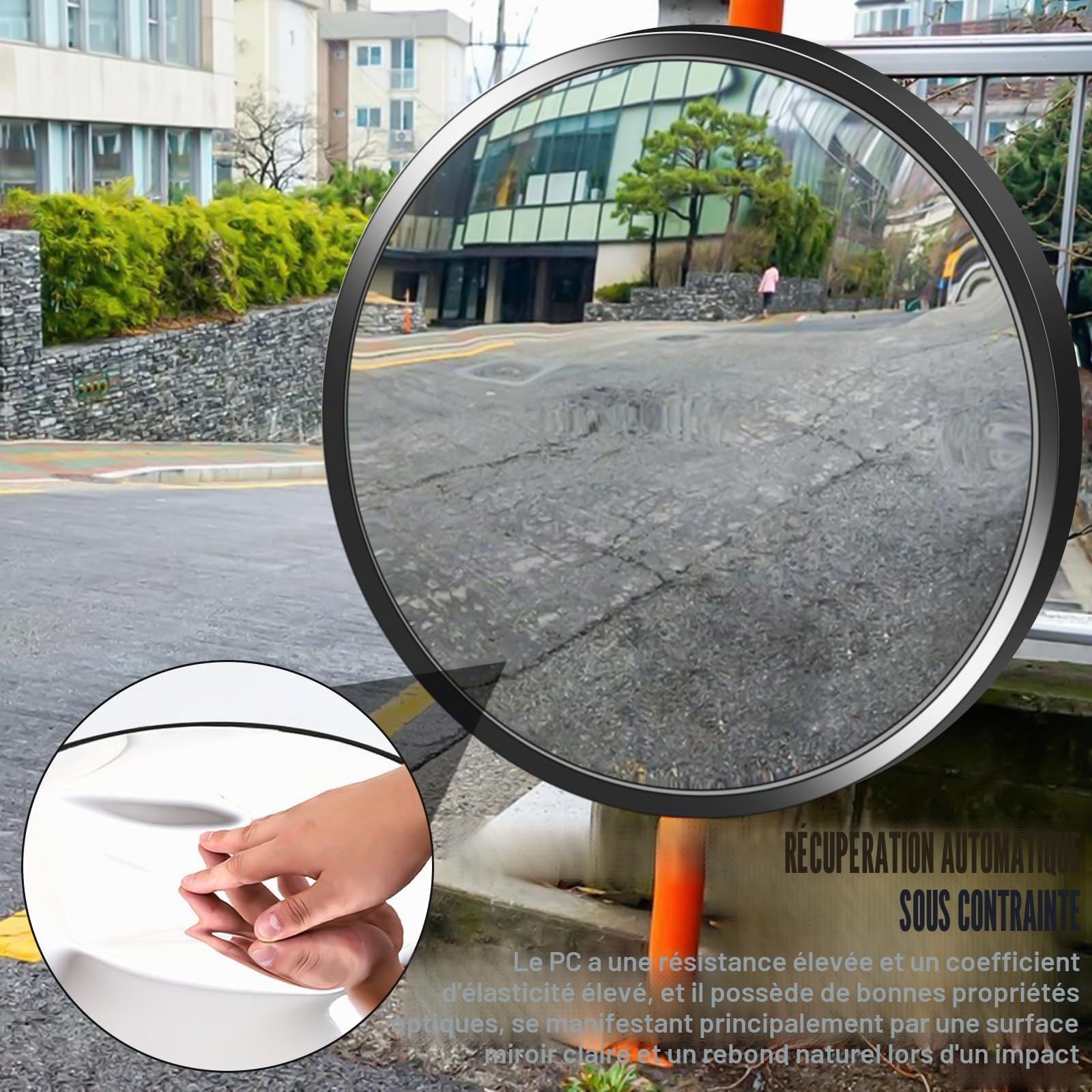 Miroir de circulation : miroir convexe de 30 cm, grand angle, rond, parabolique, miroir panoramique pour garage, trafic, allée, cour, entrepôt, utilisation en extérieur et en intérieur, noir