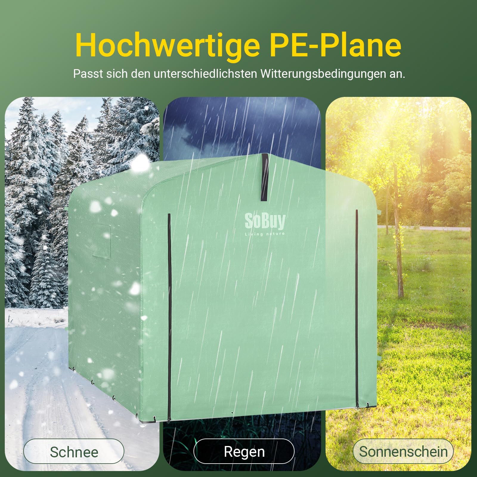 SoBuy Fahrradgarage wetterfest Geräteschuppen Fahrradgarage für 2-4 Fahrräder Carport Zelt mit UV-Schutz Fahrradschuppen für Regenschutz Motorrad Garage Gartenhaus Grün 159x165x219cm KLS11-L-GR