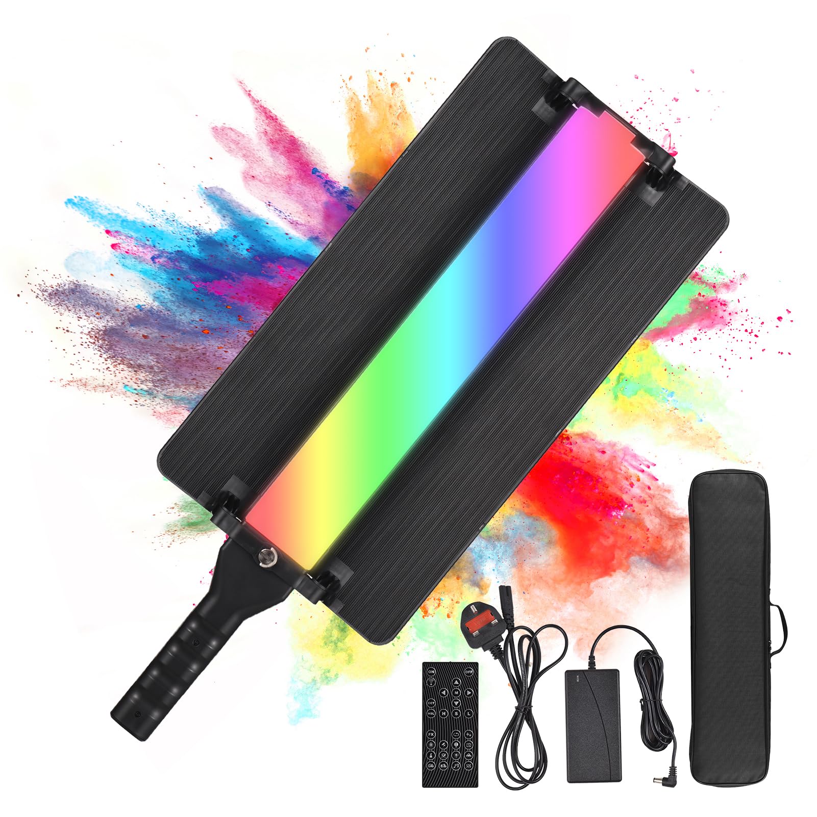 Eacam RGB Handheld Photography Lamp Portable LED Light 2700-7500K Ergonomic Design with OLED Screen Display 36 Special Effect Modes Remote Control DC Adapter