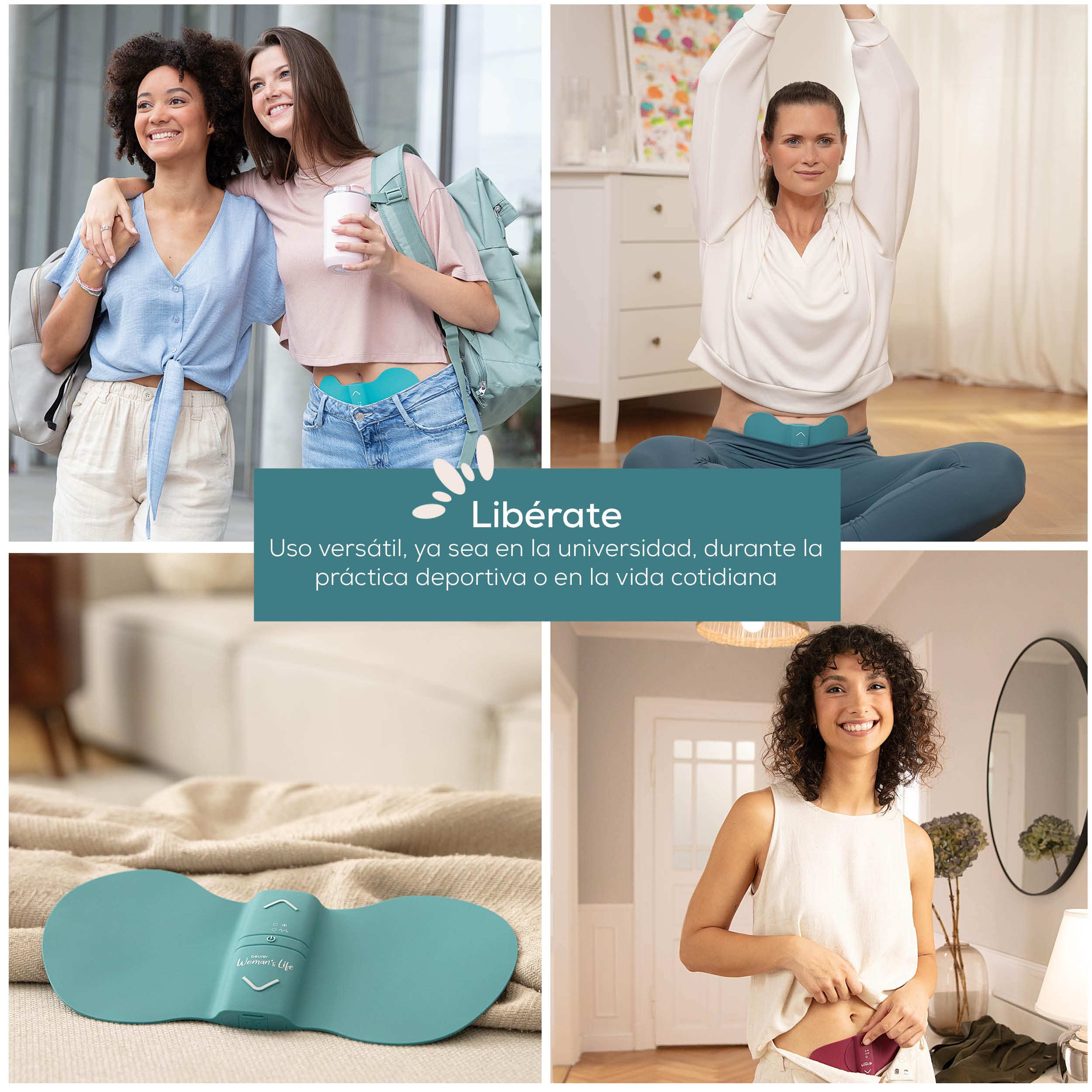 Beurer EM 55 Menstrual Relax+ , contra el dolor menstrual y el dolor de la endometriosis, TENS y función de calor, con batería recargable, superficie de calor más grande, turquesa