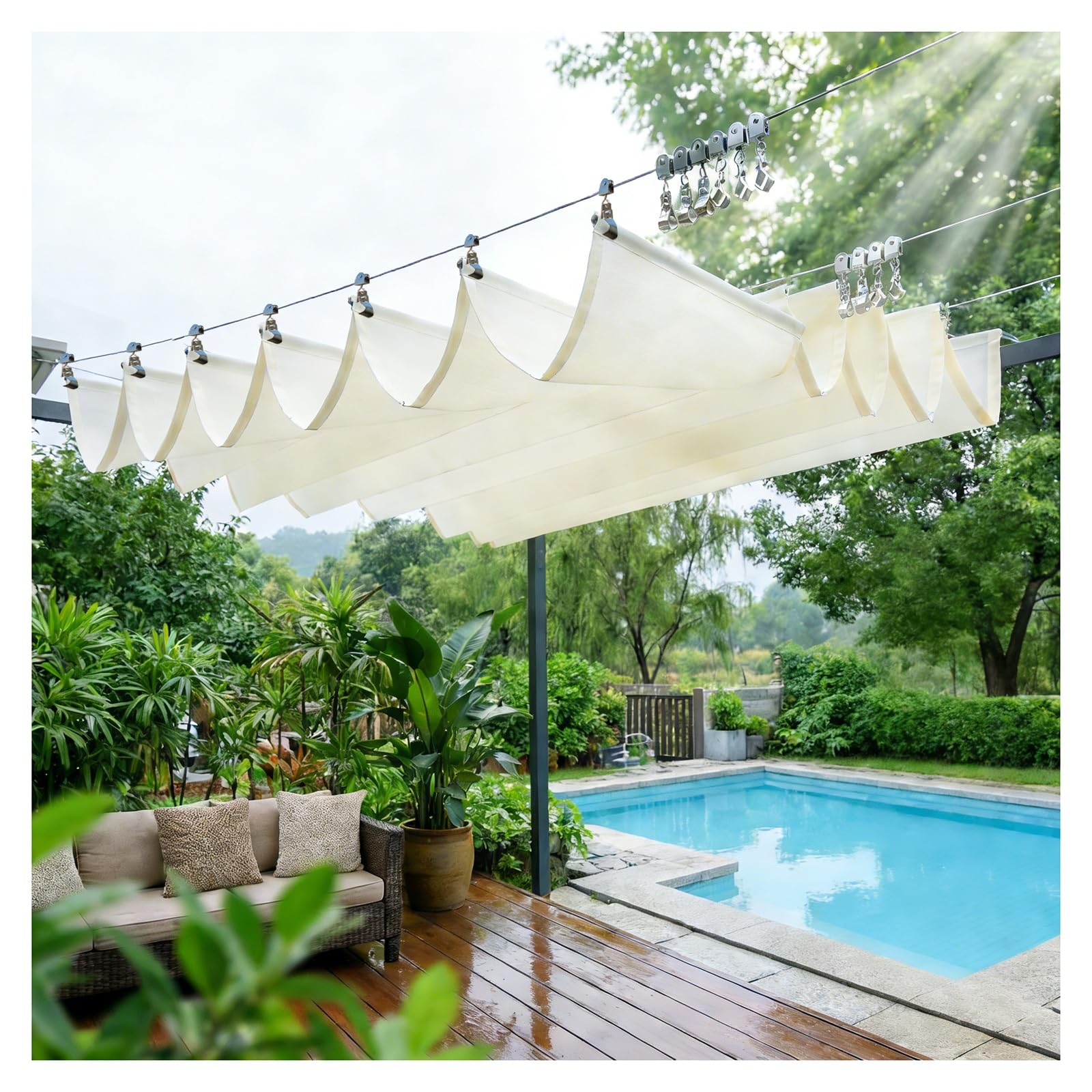Voile d'ombrage vague rétractable résistant aux UV avec kit de montage