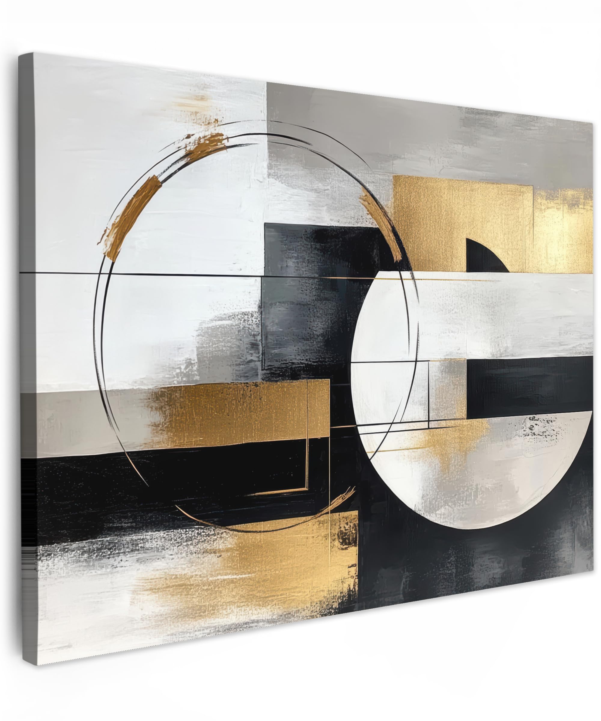 MuchoWow© Canvas Wall Art 31"x24" / 80x60 cm Home Decor Paintings for Living Room Decorations Gifts Hallway Abstract - Gold - Silver - Shapes - Aesthetic — image 1