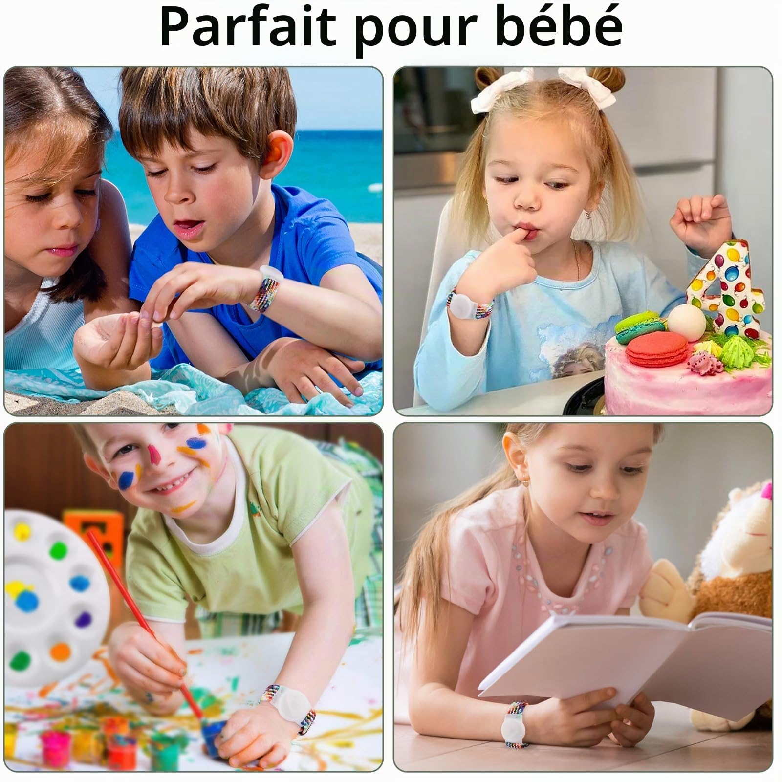 Vancle Bracelet Airtag Enfants, élastique Bracelet de Rechange, Coque Résistant aux Rayures, Facile à Porter, Couverture de Protection en Nylon Tressée pour Enfants et âgés, Arc Ciel
