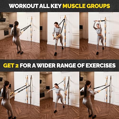 Miniatura 7 de Tribe Lifting Anclaje de banda de resistencia ajustable, anclaje de puerta con 5 bucles y anillos de metal, correa de nailon duradera para