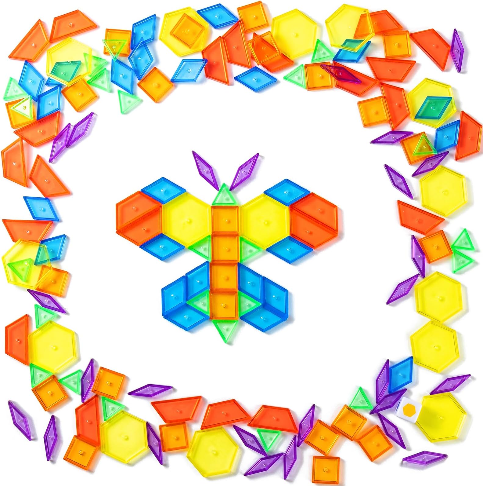 128 Pcs Translucent Pattern Blocks, Educational Light Table Manipulatives and Accessories, Fun and Engaging Geometric Shapes