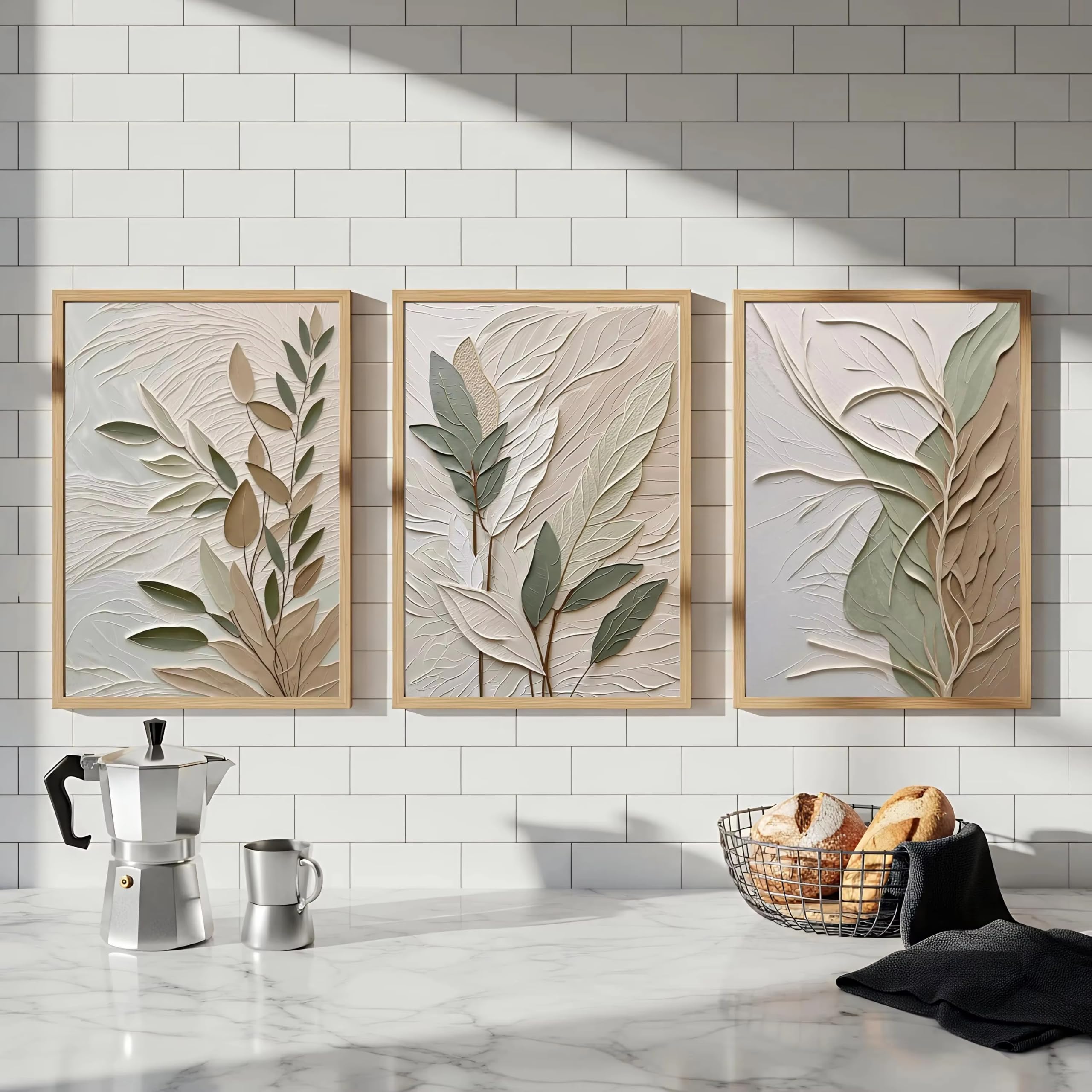 DFZEWKI Leaf Art Poster Neutral Tone Canvas Printing for Modern Home Decoration, Elegant Wall Arts(30x40cm(12x16in) x3/No frame)