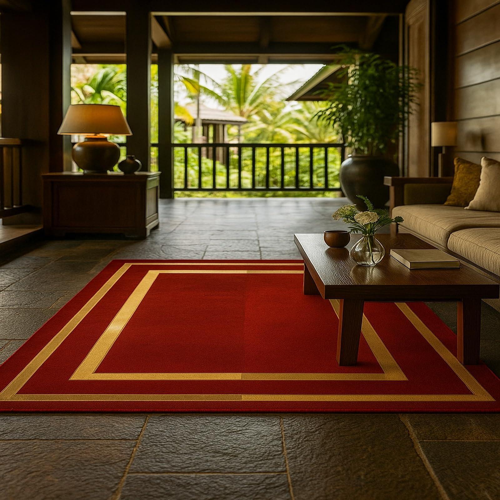 Tapis de couloir moderne rouge orange jaune 80x120 cm pour un espace accueillant