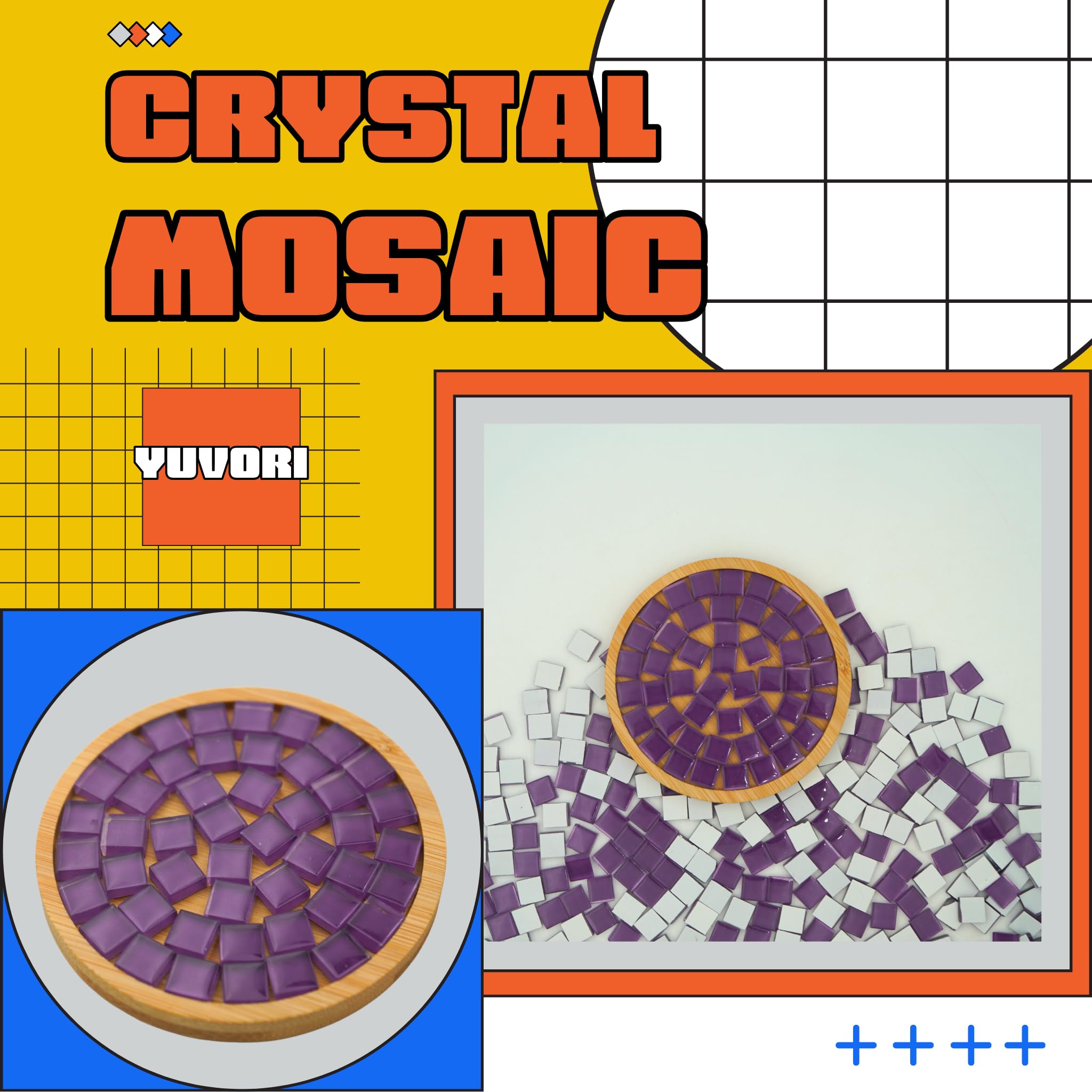 Yuvori 1.1 lbs Square Crystal Mosaic Tiles, 0.39 inch, DIY, for Bathroom Living Room, Kitchen, Balcony (Purple) - Image 2