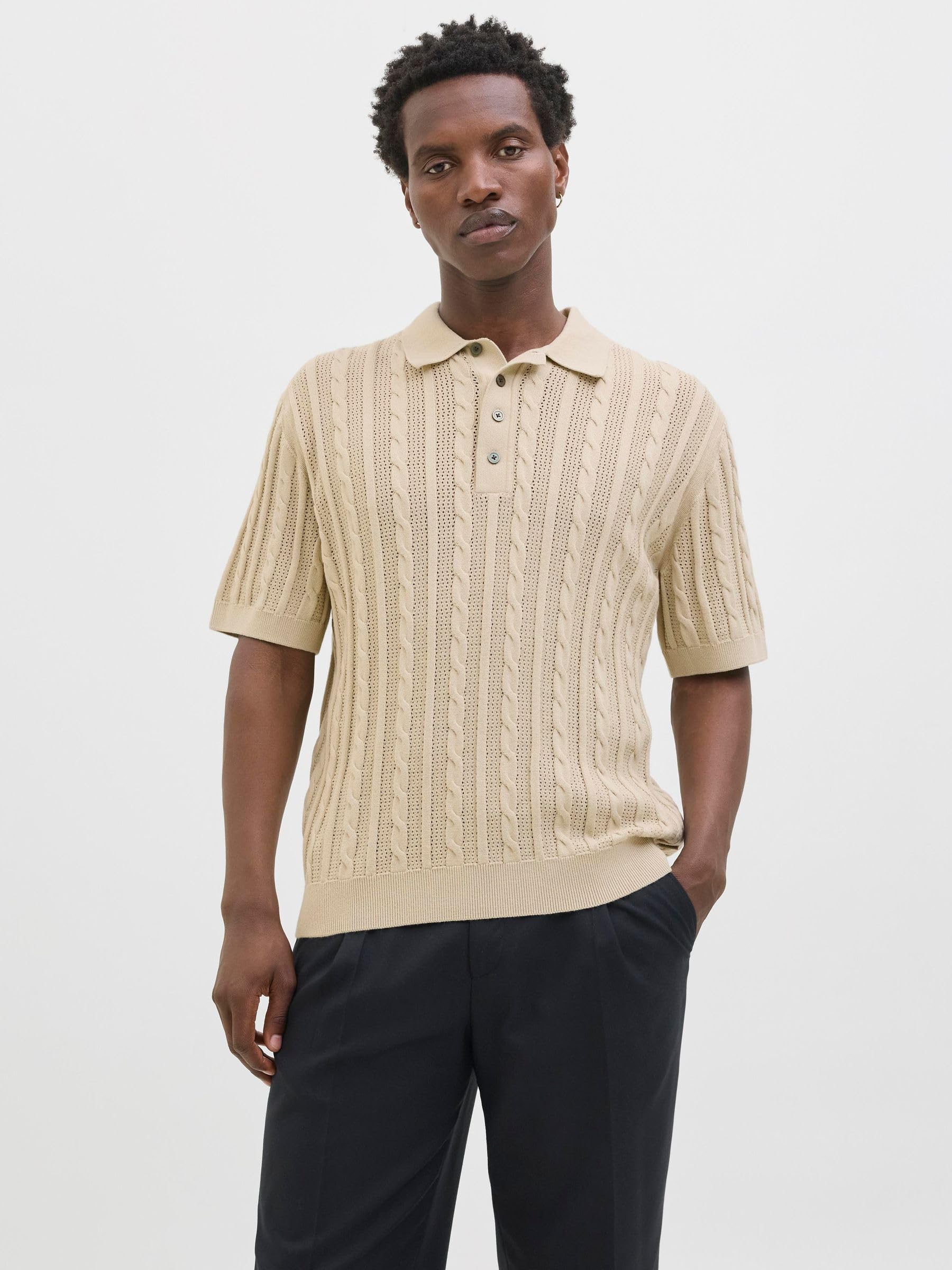 JACK & JONES Jprblamason Knit Polo SS męska koszulka polo, Silver Lining, L