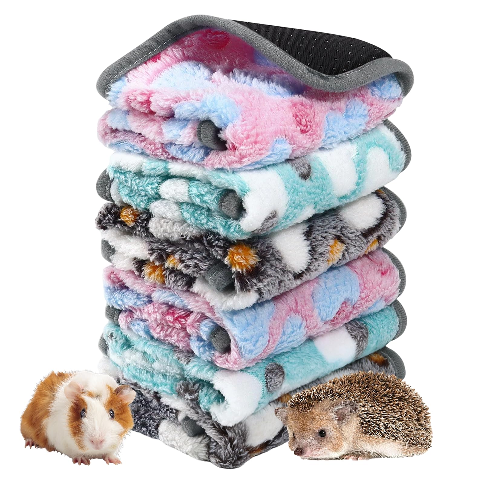 6 Pcs Waterproof Guinea Pig Fleece Cage Liner, 35 x 35cm Guinea Pig Pee Pads, Guinea Pig Mats, Guinea Pig Blanket, Rabbit Bed, Small Animals Cooling Pad, Washable Bedding for Chinchillas Bunny Hamster