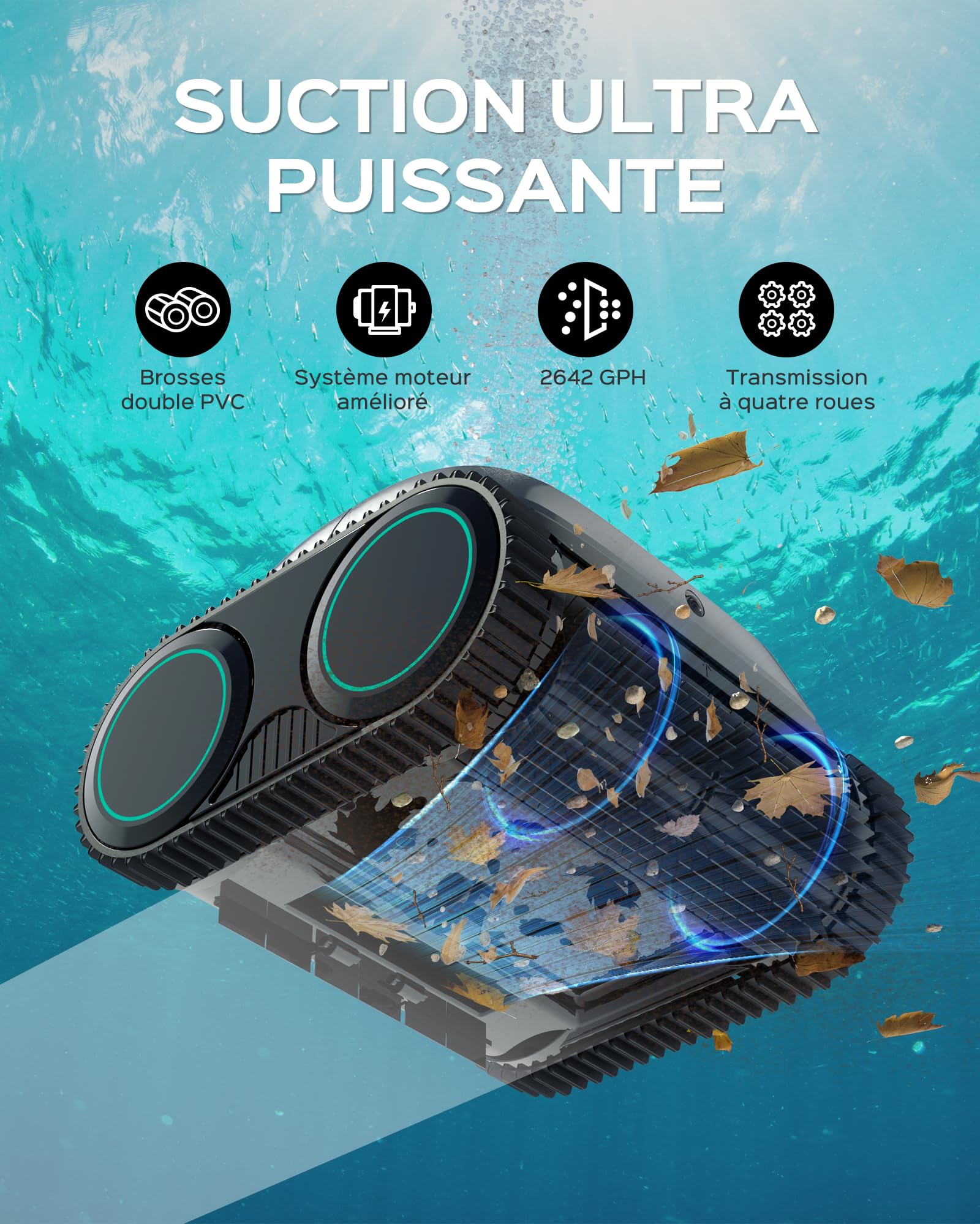 WYBOT C1-Plus Robot Piscine sans Fil Robot Piscine pour Piscines Enterrées & Hors Sol - Nettoyeur 4-en-1 Paroi & Ligne d'eau 160min/160m², Navigation Intelligente, App-Vert Olive Clair