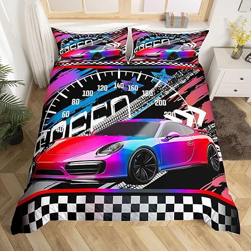 Vista 143 de Feelyou Juego de ropa de cama de coche de carreras y avión en blanco y negro – Funda de edredón y funda de edredón para niños y adolescentes