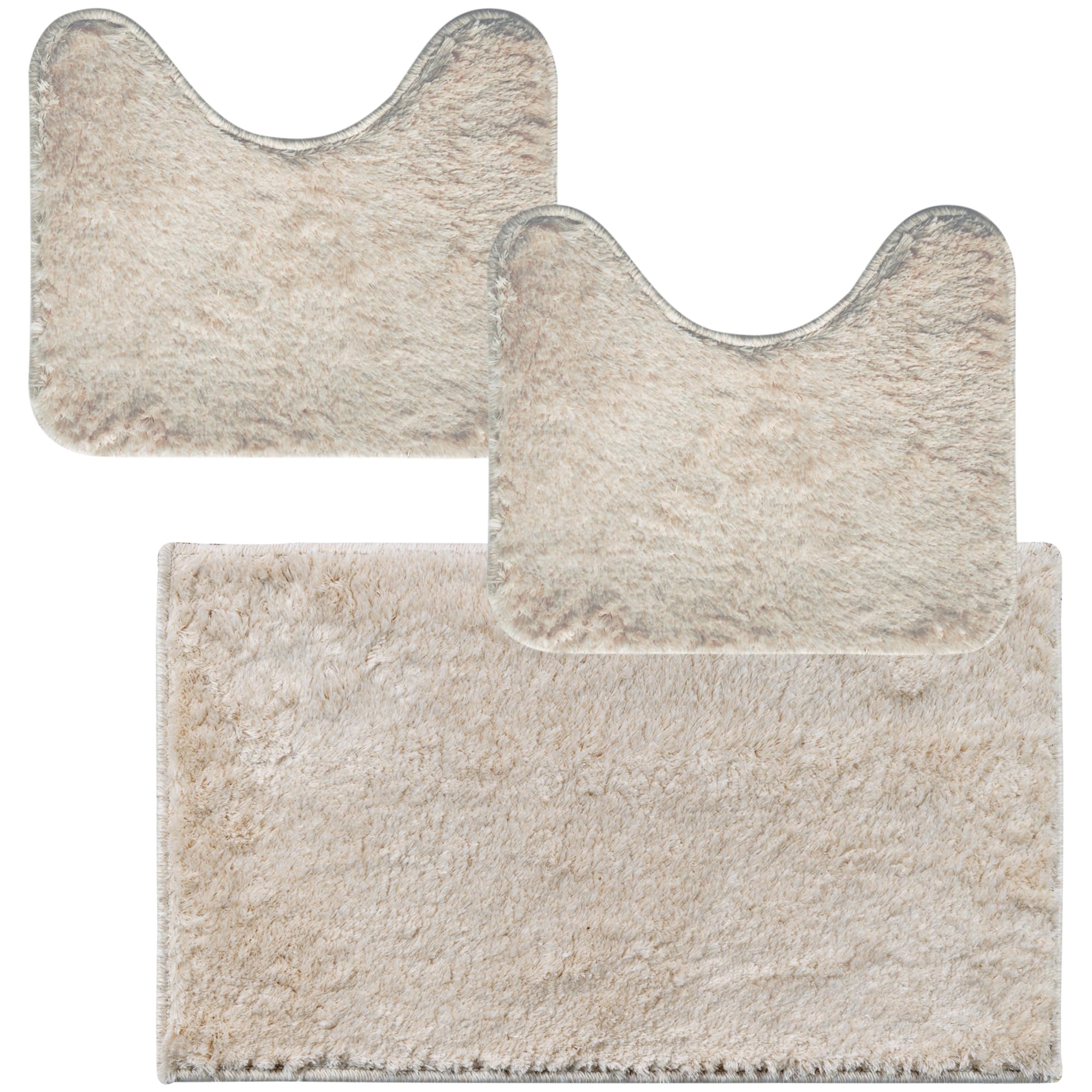 Comart - Tris Tappeti Faith Bagno - Set Tappetini Bagno: 1 Tappeto Rettangolare 45x75 cm + 2 Giro Water 45x75 cm - Morbidi e Pelosi - Asciugatura Rapida e Antiscivolo - Lavabili in Lavatrice - Panna