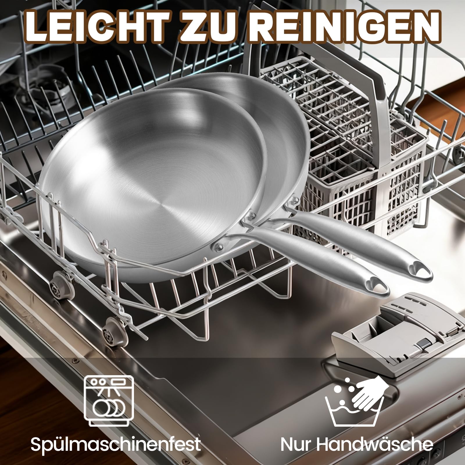 GOLDEN KEY Edelstahlpfanne Set 28 24 20 cm, Bratpfannen Edelstahl Induktion unbeschichtet, Edelstahl Pfanne ohne beschichtung,Stainless Steel Pan Set Für alle Herdarten Ofenfest Spülmaschinenfest