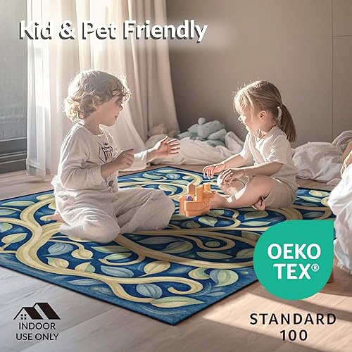 Miniatura 5 de ODIKA Alfombra de alta resistencia para áreas de alto tráfico 4x6, Jardín Zen, antideslizante, resistente a manchas, alfombras lavables para sala de