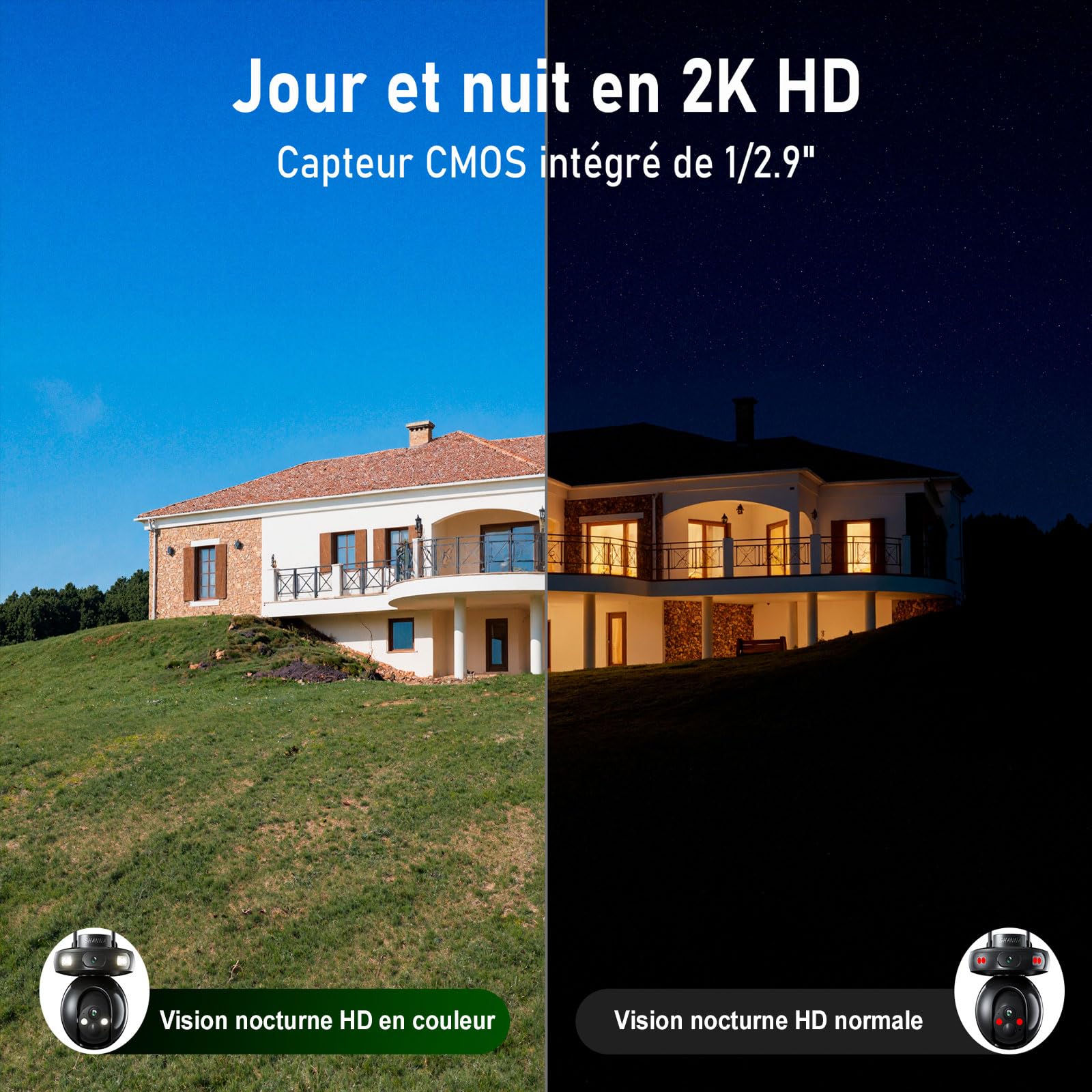 4G LTE Camera de Surveillance Sans Internet,2K+2K Double Caméra 4G Autonome,Camera 4G Solaire Exterieur avec Batterie 15600mAh,Détection de Mouvement,Vision Nocturne Couleur,Suivi Automatique,IP66