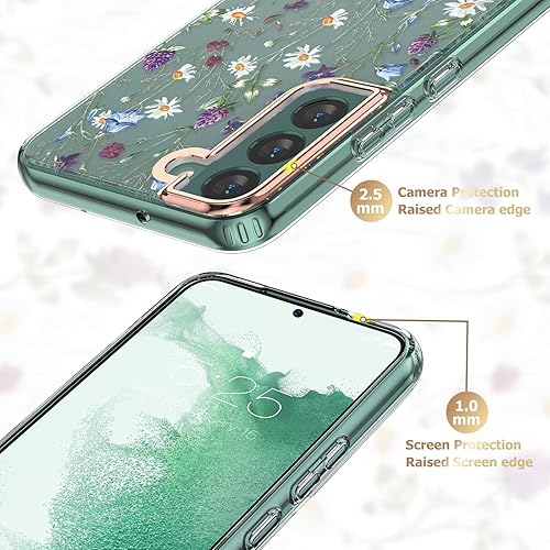 Miniatura 6 de MILPROX Funda compatible con Samsung Galaxy S22, bonito diseño de funda para niñas y mujeres, a prueba de golpes, patrón floral, parte trasera dura,