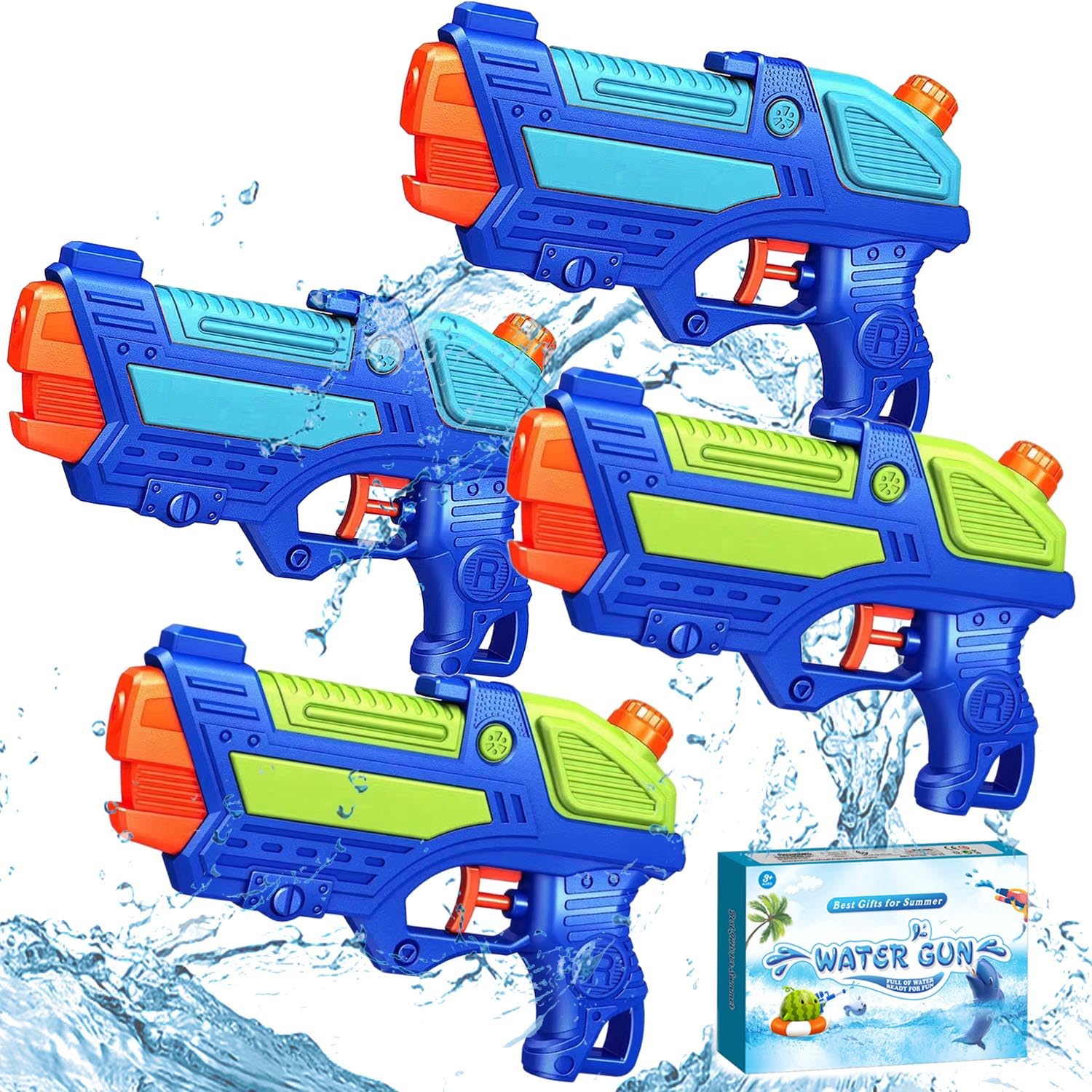 (4 Pack) Water Guns for Kids, Water Pistols Squirt Guns with Trigger for Outdoor Summer Swimming Pool Garden Beach, Best Summer Water Fighting Toys Gifts for Boys Girls, Training Toys for Dogs Cats