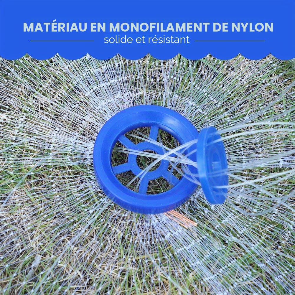 Dioche Filet de Pêche Coulé à La Main en Nylon 2.4m, Lest en Fer Galvanisé Filet de Coulée à La Main de Style Américain, Filet de Pêche en Eau de Mer pour Pièges à Poissons Lourds