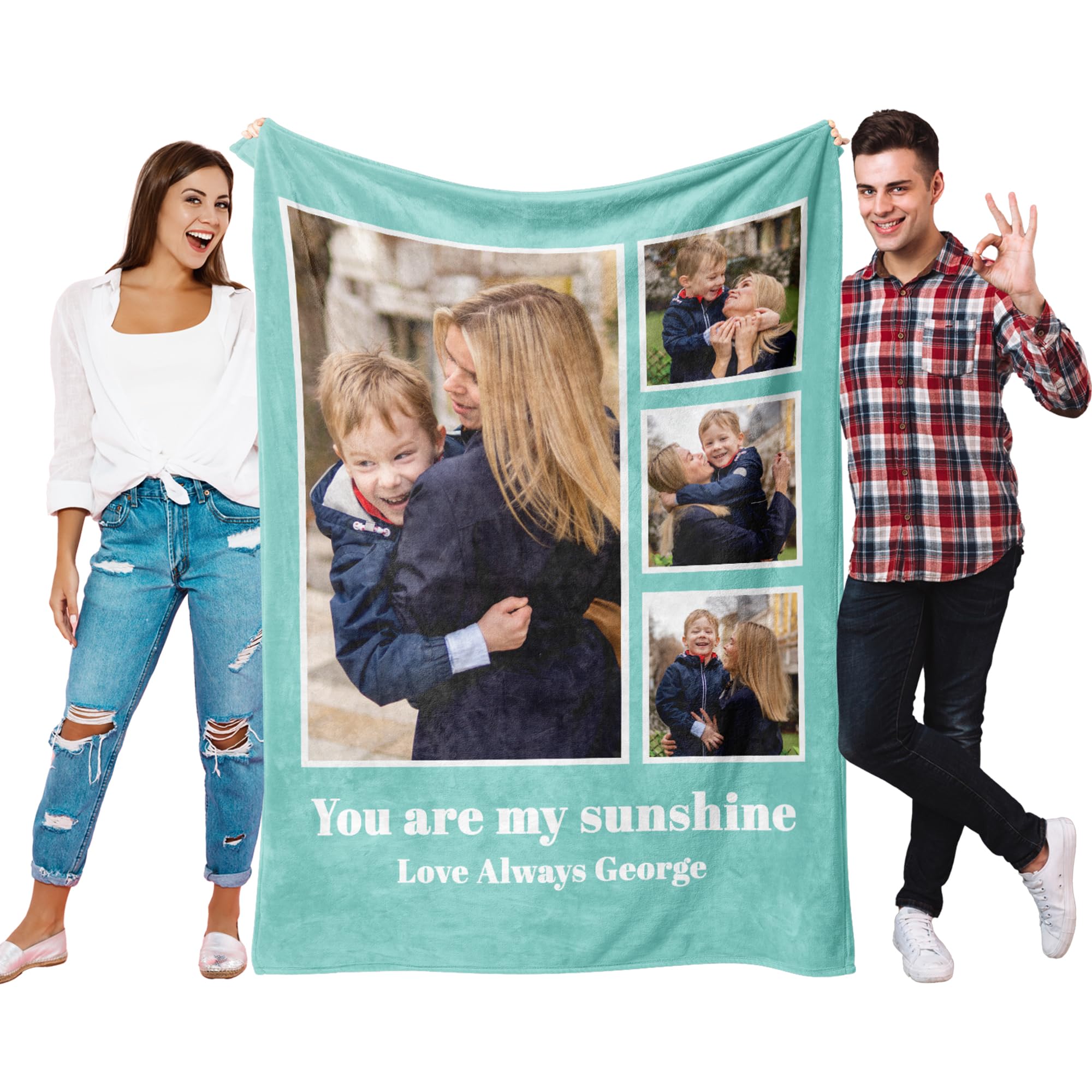 Personalized Photo Blanket - Custom Gift With Text for Adults and Kids - Special Present for Friends, Family, Pets, Birthday and Valentine's Day