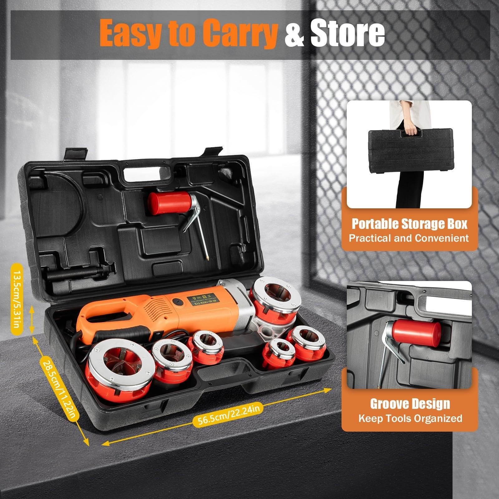 Infilatrice elettrica per tubi, 2300 W, portatile, con 6 matrici (1/2-2 pollici), motore in rame, resistente per impianti idraulici, include custodia per il trasporto