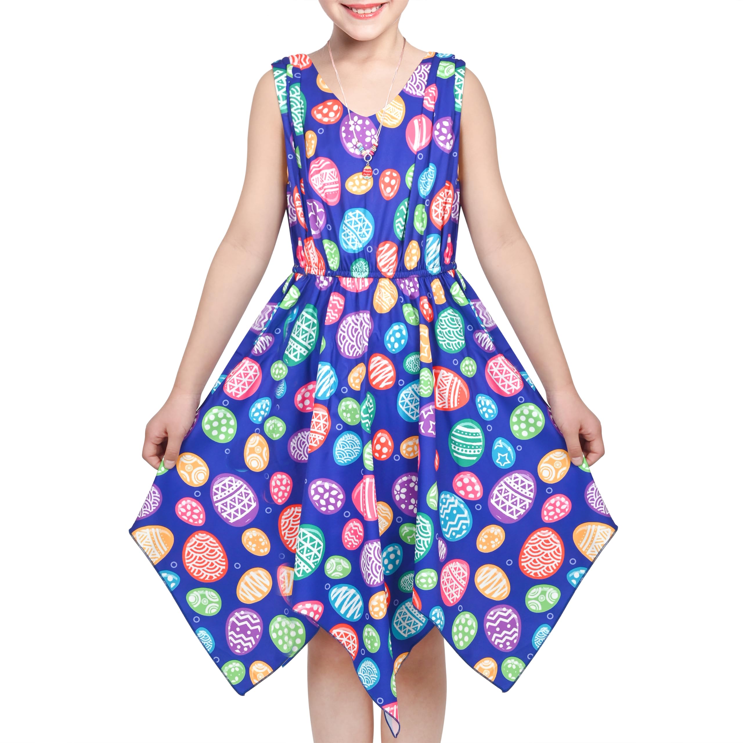 Sunny Fashion Vestido para niña Estampado de Flores Hanky ​​Hem con Collar 7-14 años