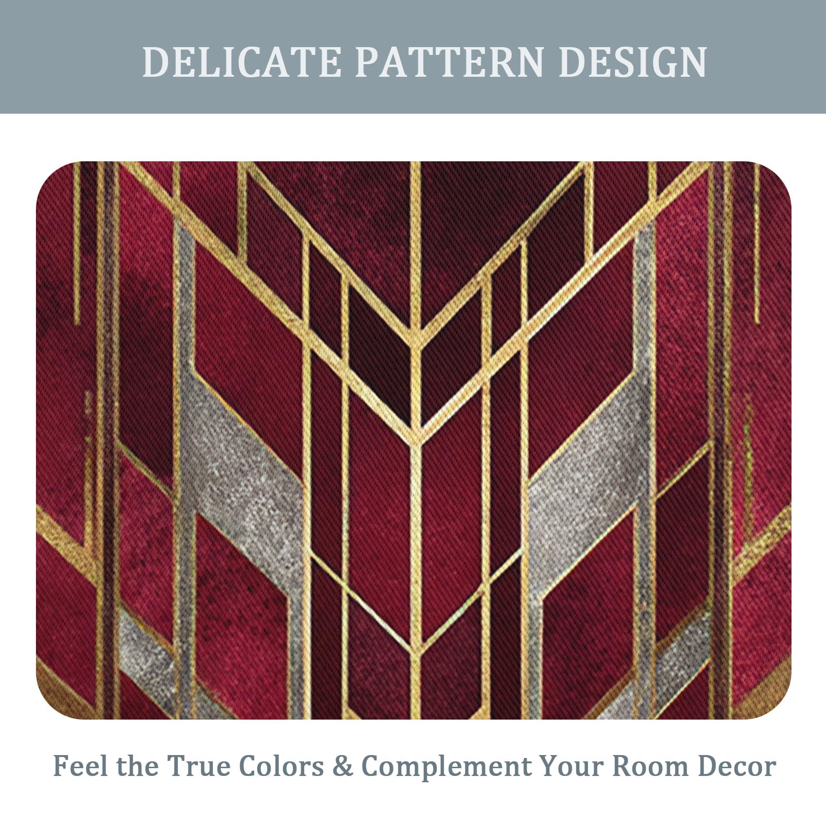 Rideau Occultant Géométrique Doré Bordeaux, Ancien Moderne Motif Rideaux Thermiques à Oeillets, Rideaux Imprimé pour Salon Chambre Fenetre Moderne Décoration, 140x240 cm (L x H), Lot de 2, D#420