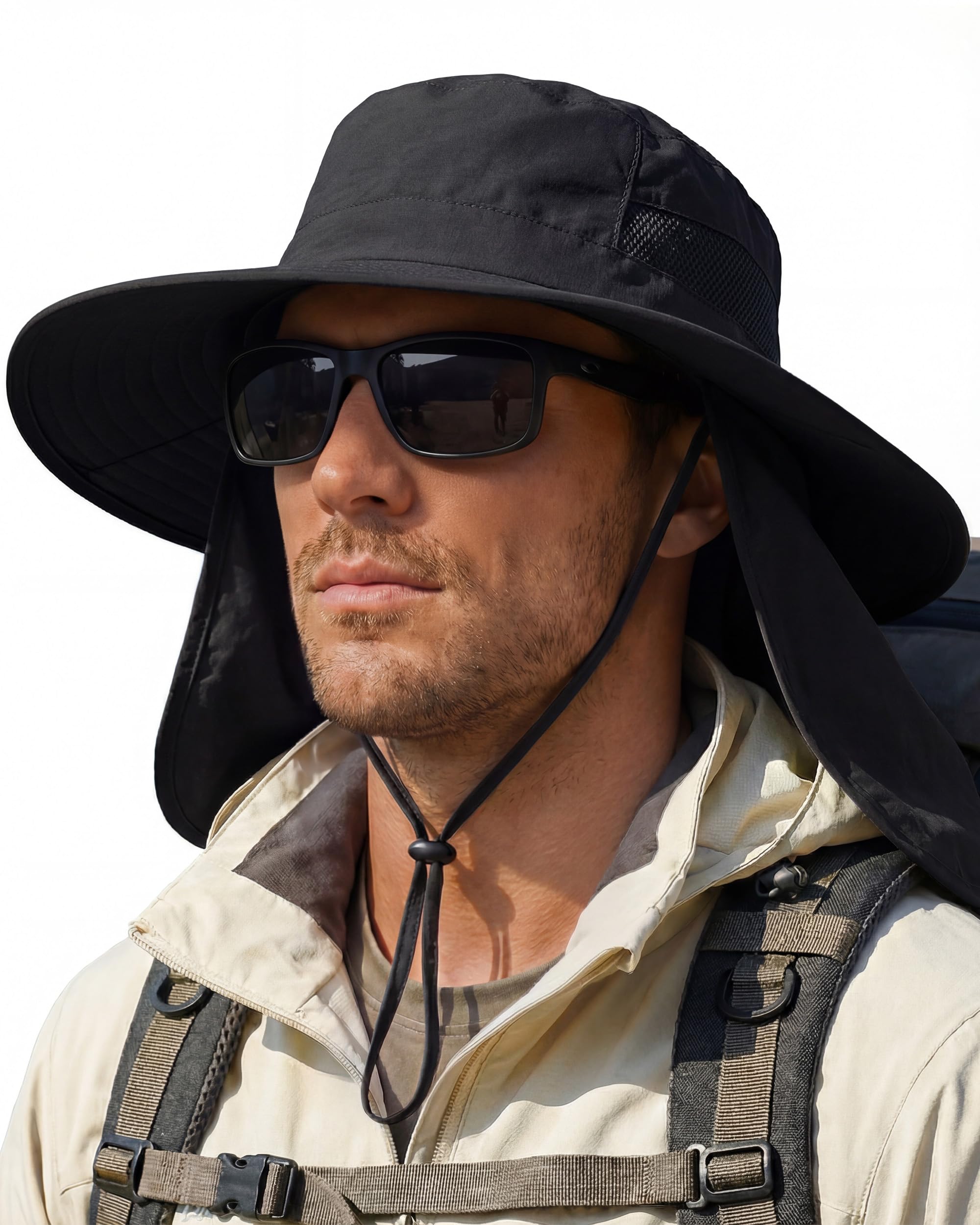 Sun Hats for Men Wide Brim Bucket Hat with Neck Flap for Fishing &amp; Hiking Mens Sun Hat for UV Protection