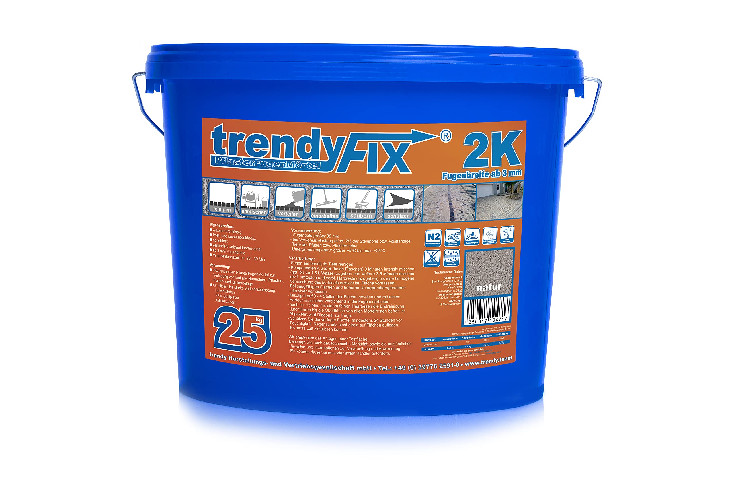 2K - Malta per fughe di cerotti trendyFIX – carico Medio – 25 kg (Grigio Pietra)