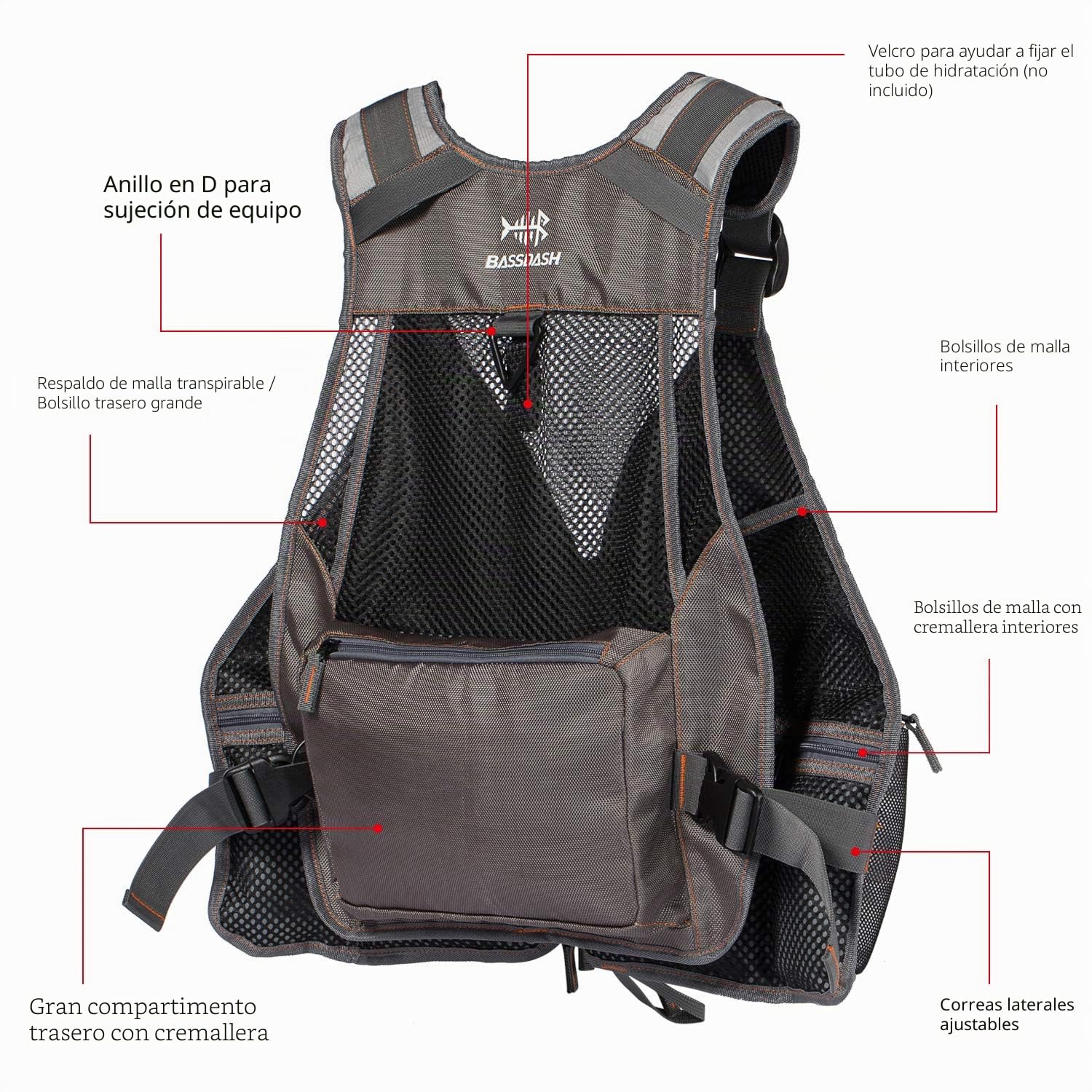 Bassdash Chaleco de Pesca Ajustable para Hombres y Mujeres Chaleco de Pesca para Pesca con Mosca y Actividades al Aire Libre