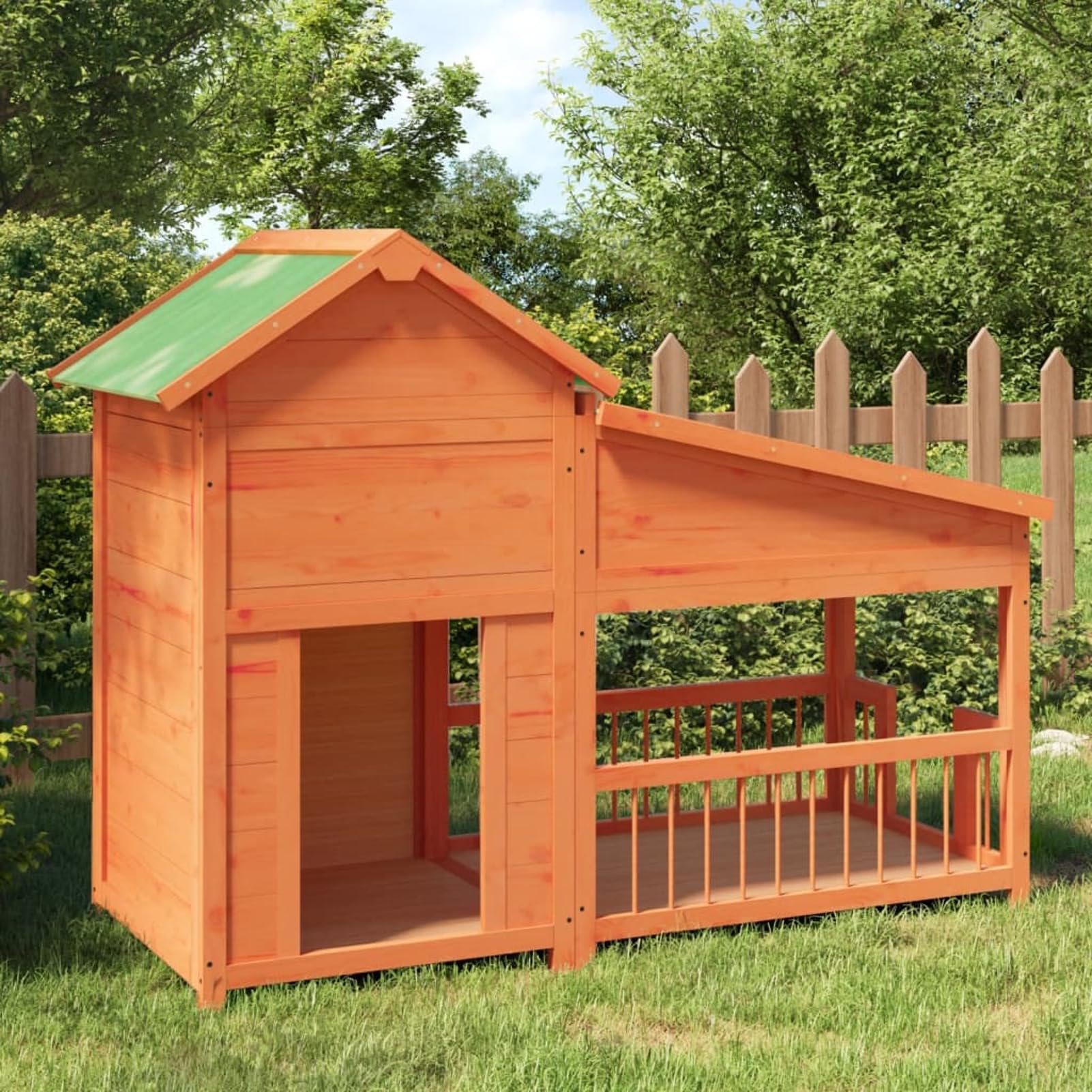 Homgoday Caseta para Perros Madera Maciza de Pino marrón 143x60,5x109 cm, Caseta de Perro Exterior, Casa para Animales, Perrera Casa Mascota, Jaula para Jardín Patio