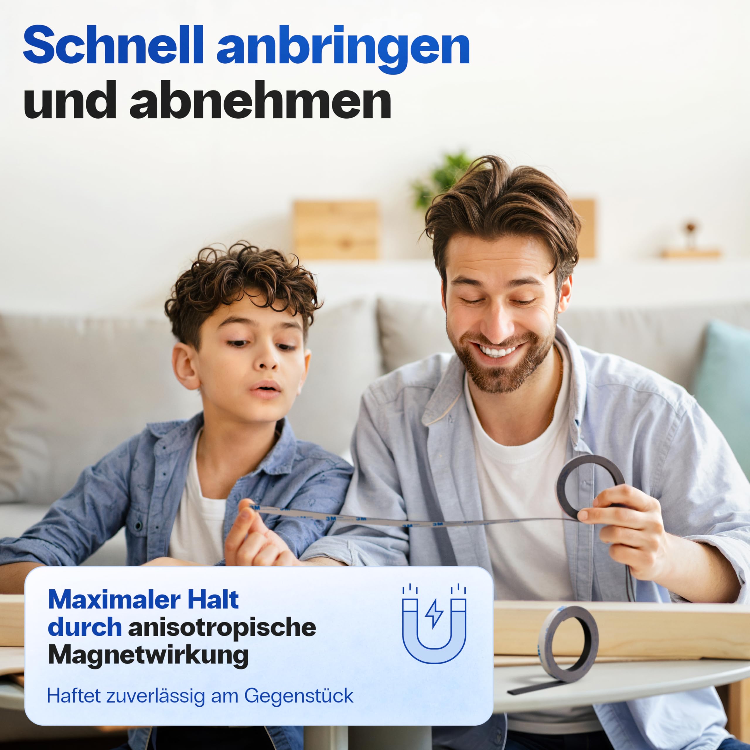 YOURGANIZE Bande magnétique autocollante A et B - 8 m (2 pièces) - Aimants pour moustiquaire et objets légers - Aimants avec contre-pièce (8 m + 8 m)